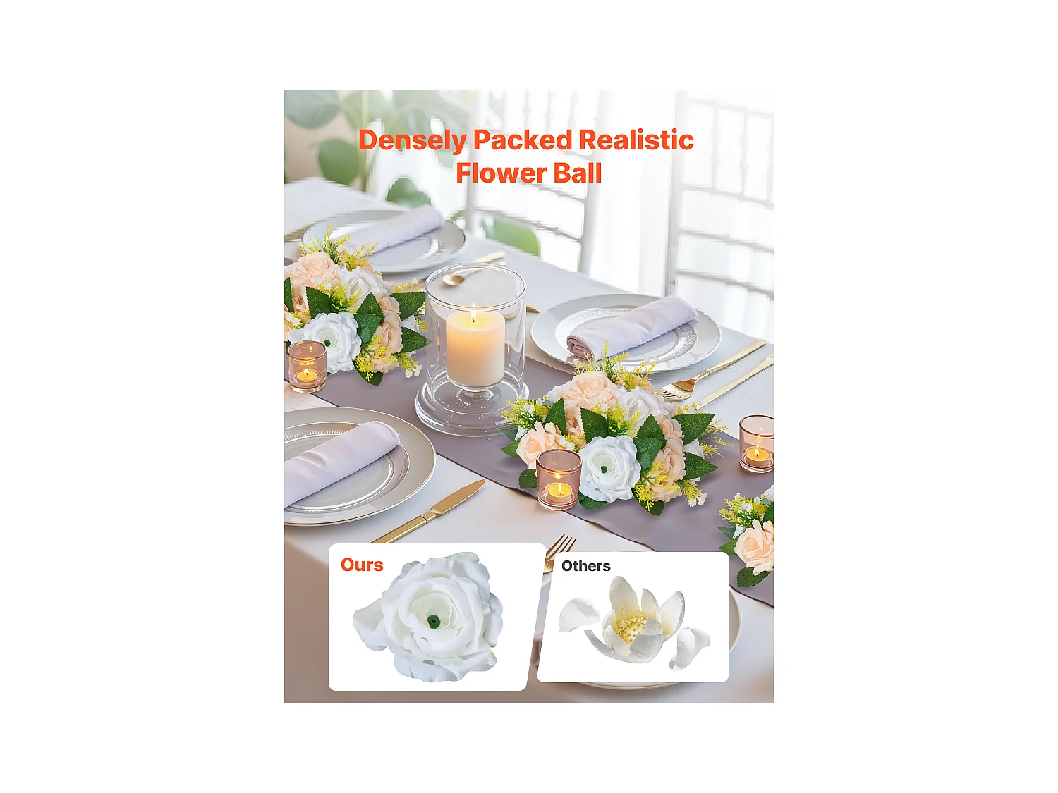 Boules de Fleurs Artificielles SucceBuy, Lot de 10, 24 cm, Compositions de Roses Artificielles pour Centres de Table, Mariages, Fêtes, Saint-Valentin