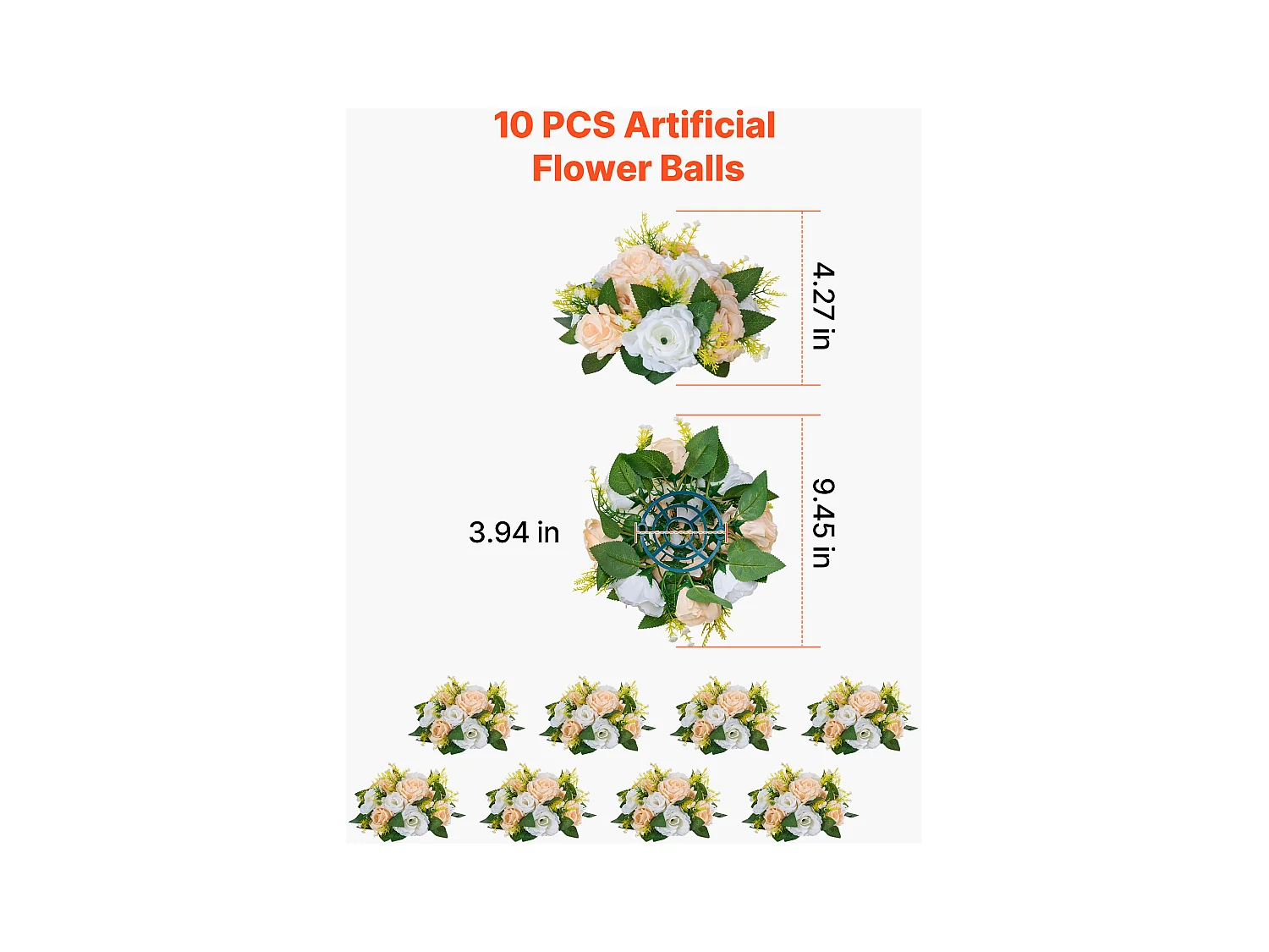 Boules de Fleurs Artificielles SucceBuy, Lot de 10, 24 cm, Compositions de Roses Artificielles pour Centres de Table, Mariages, Fêtes, Saint-Valentin