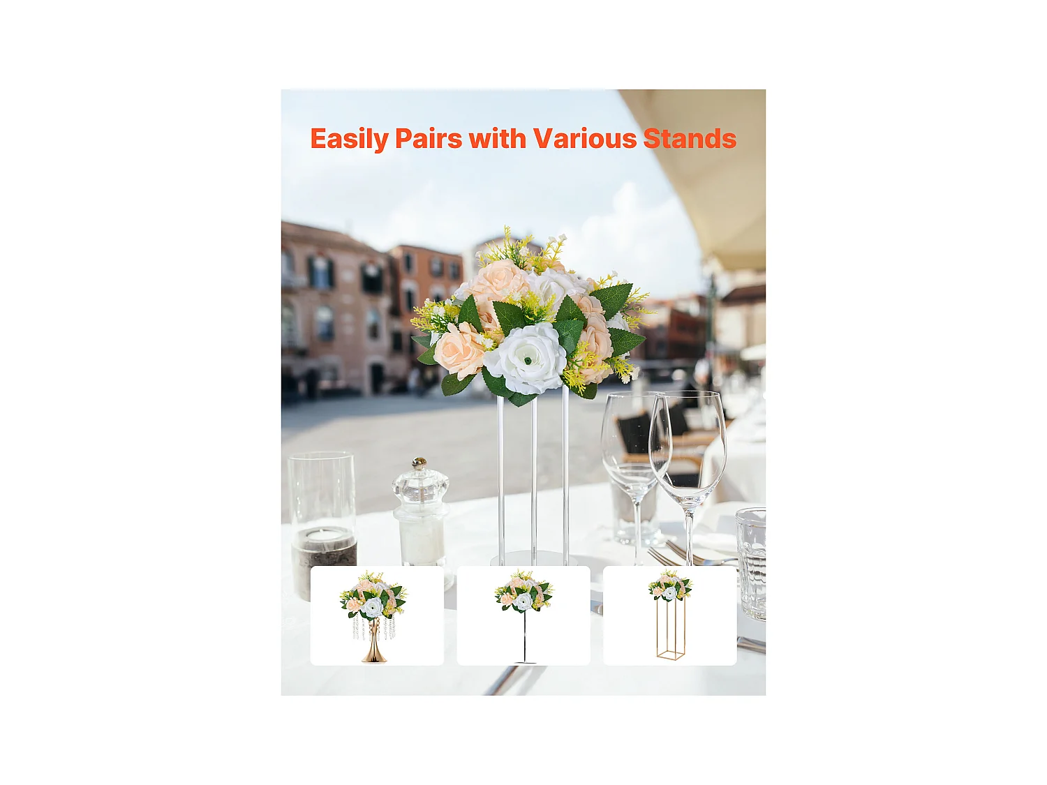 Boules de Fleurs Artificielles SucceBuy, Lot de 10, 24 cm, Compositions de Roses Artificielles pour Centres de Table, Mariages, Fêtes, Saint-Valentin