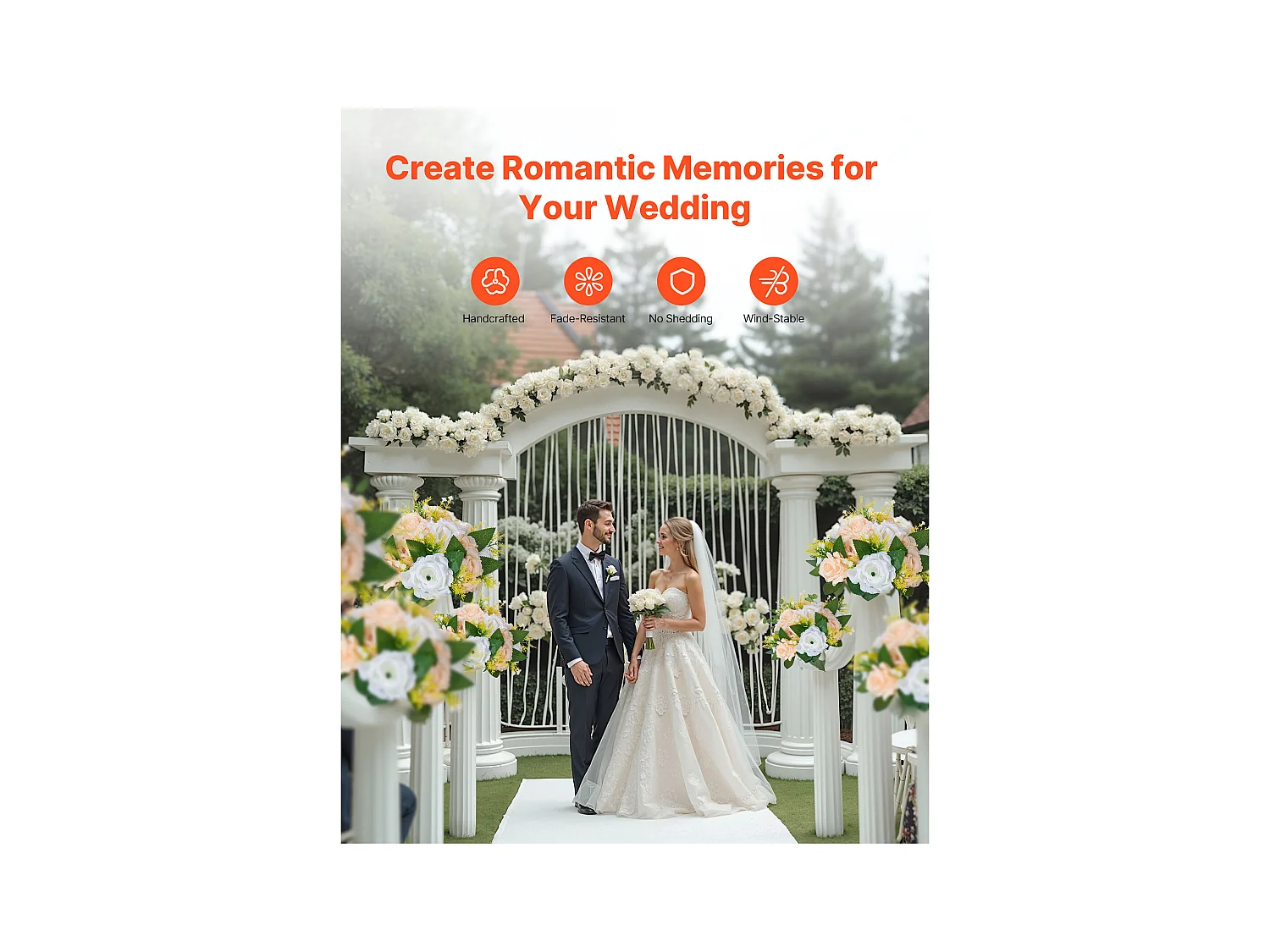 Boules de Fleurs Artificielles SucceBuy, Lot de 10, 24 cm, Compositions de Roses Artificielles pour Centres de Table, Mariages, Fêtes, Saint-Valentin