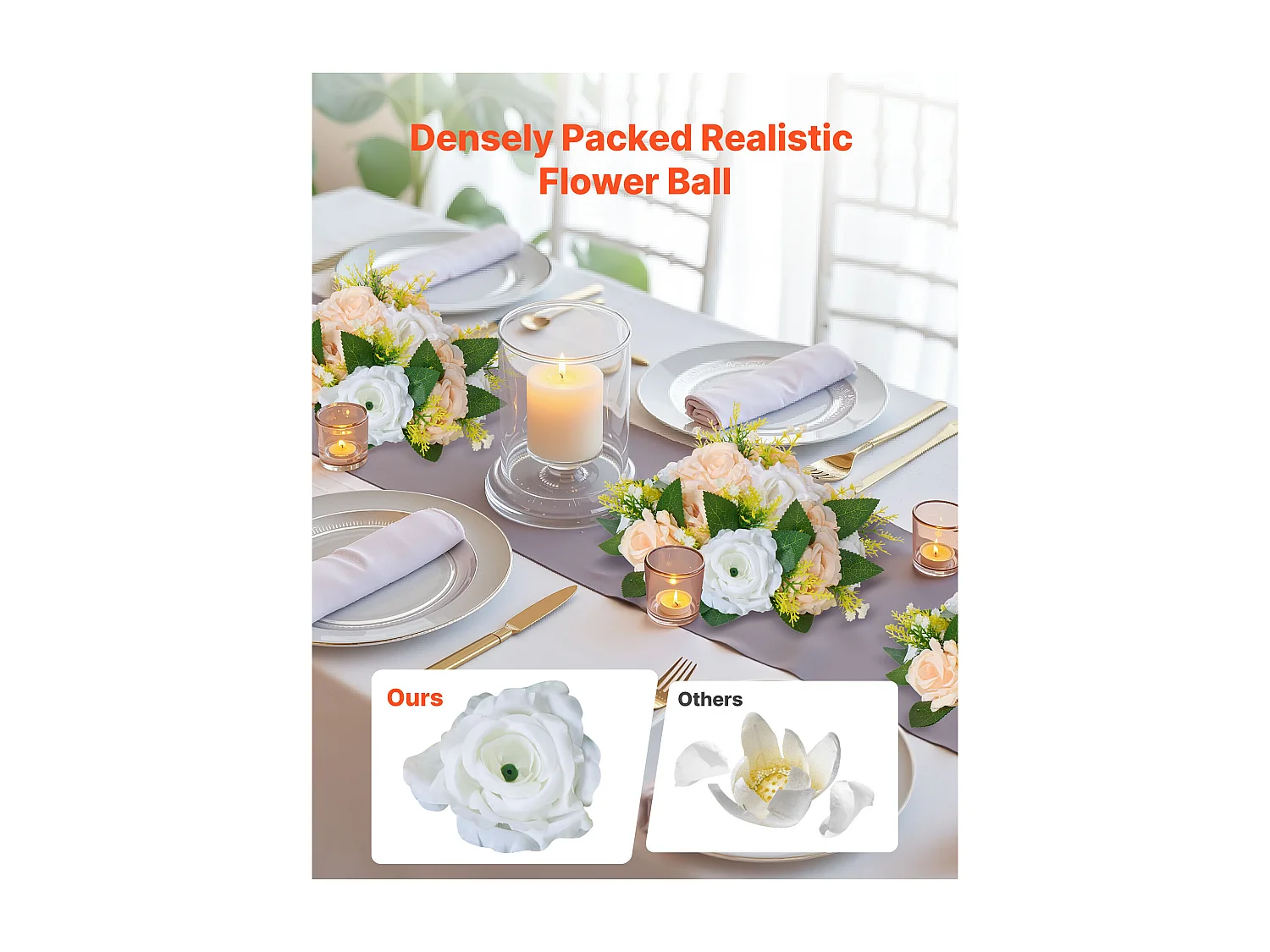 Palle di Fiori Artificiali SucceBuy, Lotto di 10, 24 cm, Composizioni di Rose Artificiali per Centrotavola, Matrimoni, Feste, San Valentino