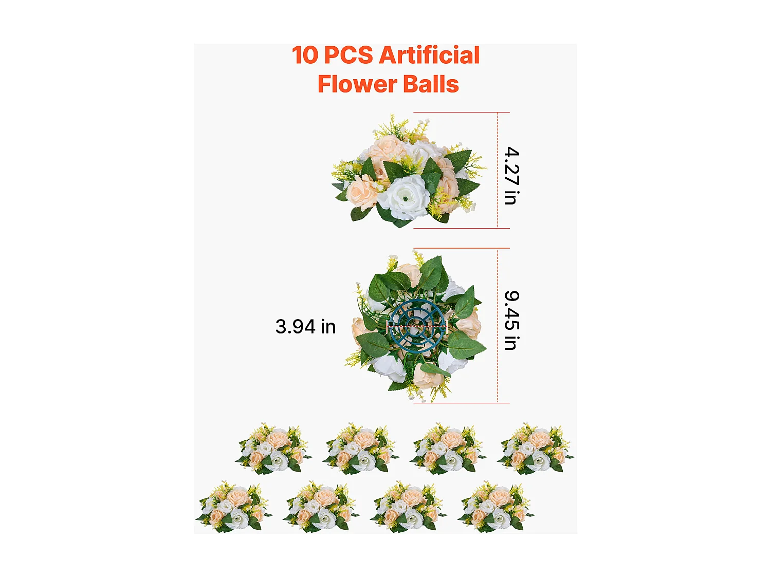 Palle di Fiori Artificiali SucceBuy, Lotto di 10, 24 cm, Composizioni di Rose Artificiali per Centrotavola, Matrimoni, Feste, San Valentino