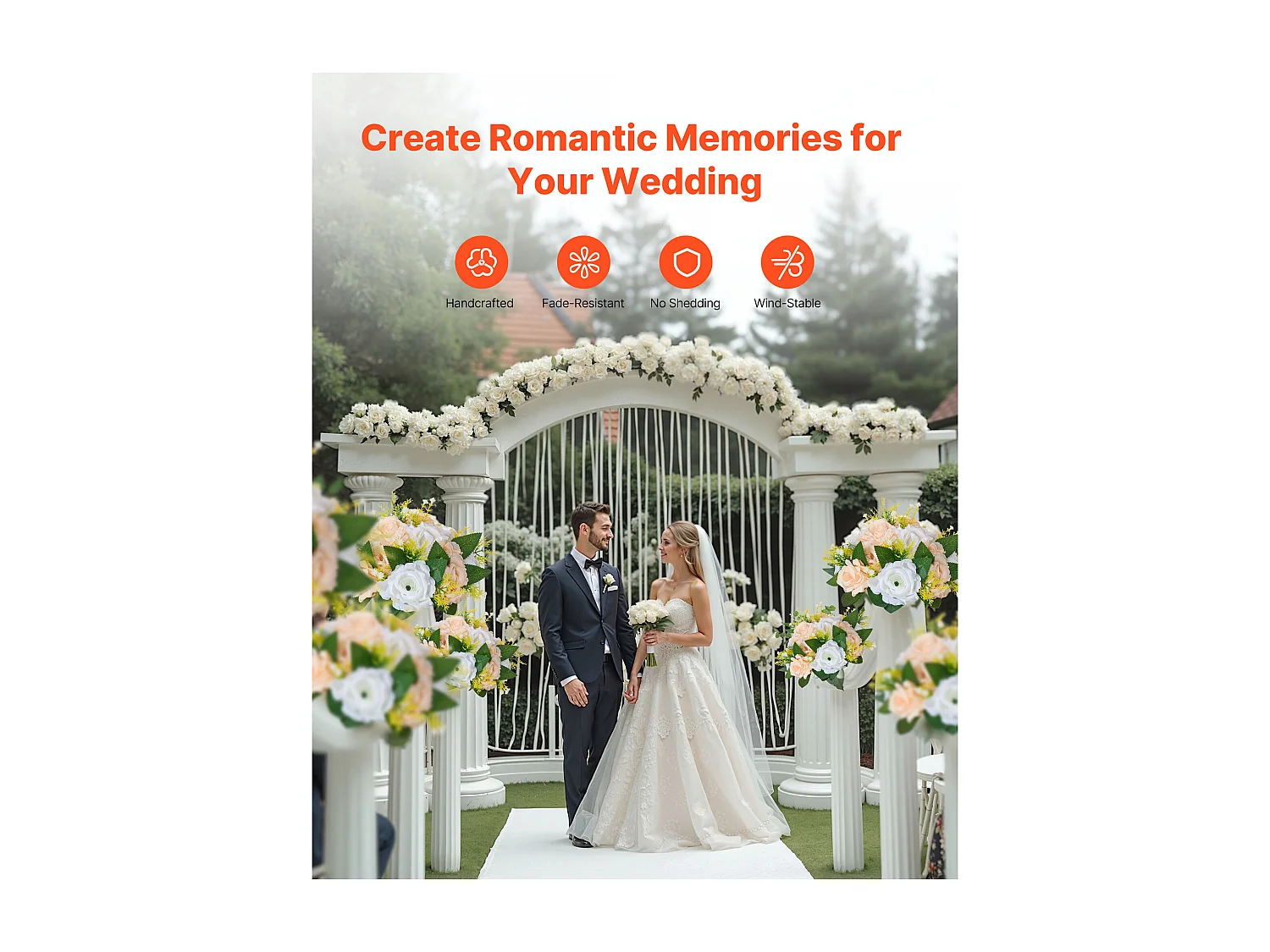 Palle di Fiori Artificiali SucceBuy, Lotto di 10, 24 cm, Composizioni di Rose Artificiali per Centrotavola, Matrimoni, Feste, San Valentino