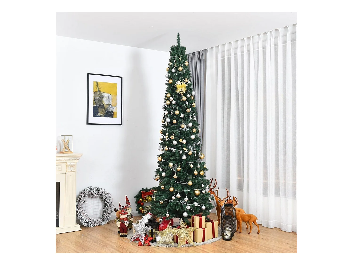 Albero di natale aghi in PVC di alta qualità struttura con cerniere e base, Albero di natale 270 cm per casa ufficio negozi hotel Verde