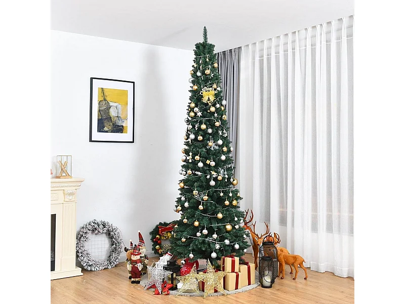 270cm Bleistift Weihnachtsbaum künstlicher Tannenbaum mit Metallständer Grün