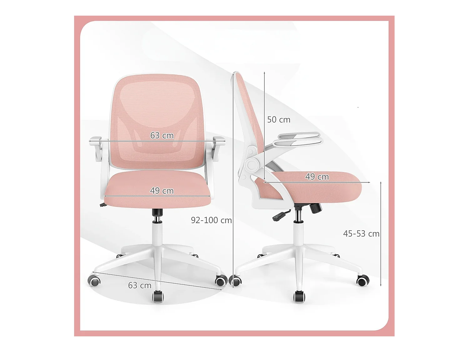 Chaise de Bureau Ergonomique en Résille avec Soutien Lombaire et Accoudoirs Relevables Conception Pivotante et Réglable en Hauteur Rose