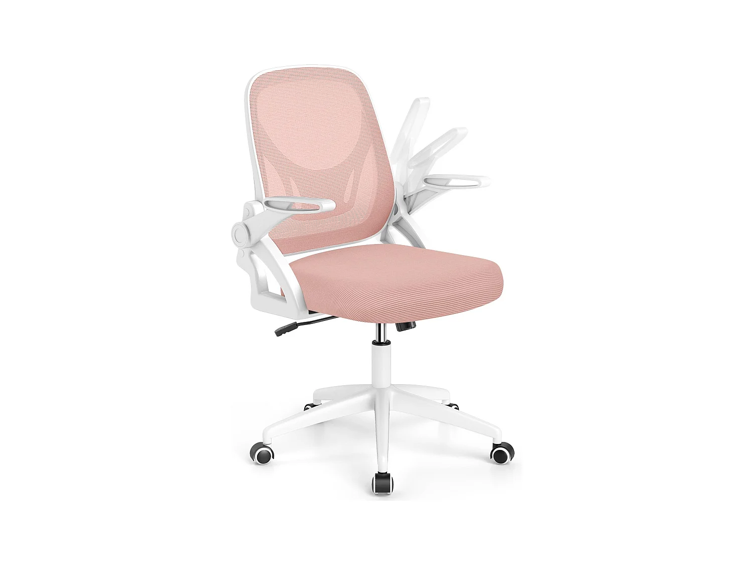 Chaise de Bureau Ergonomique en Résille avec Soutien Lombaire et Accoudoirs Relevables Conception Pivotante et Réglable en Hauteur Rose