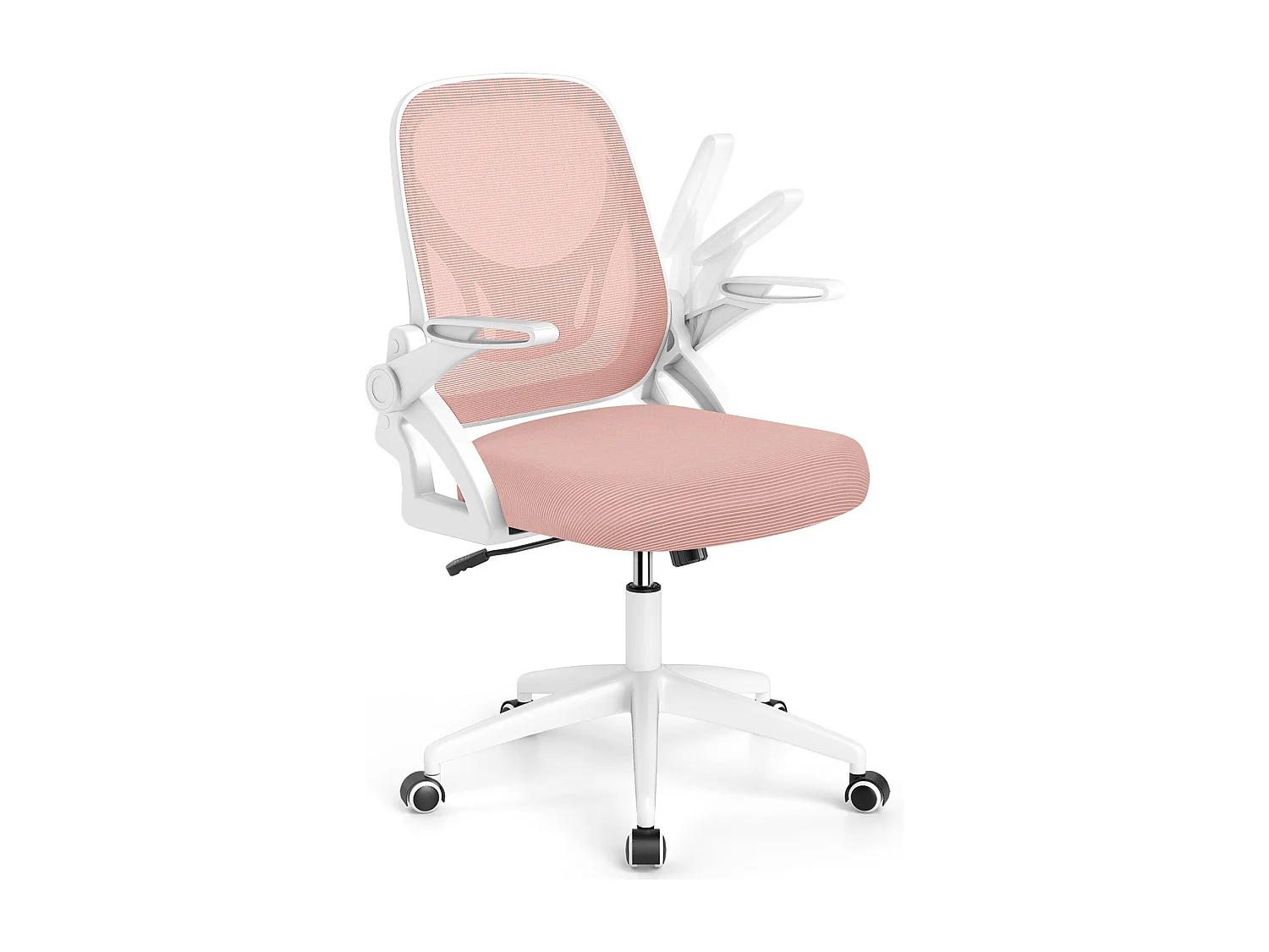 Sedia da scrivania ergonomica in rete con supporto lombare e braccioli ribaltabili, Sedia da lavoro girevole Rosa