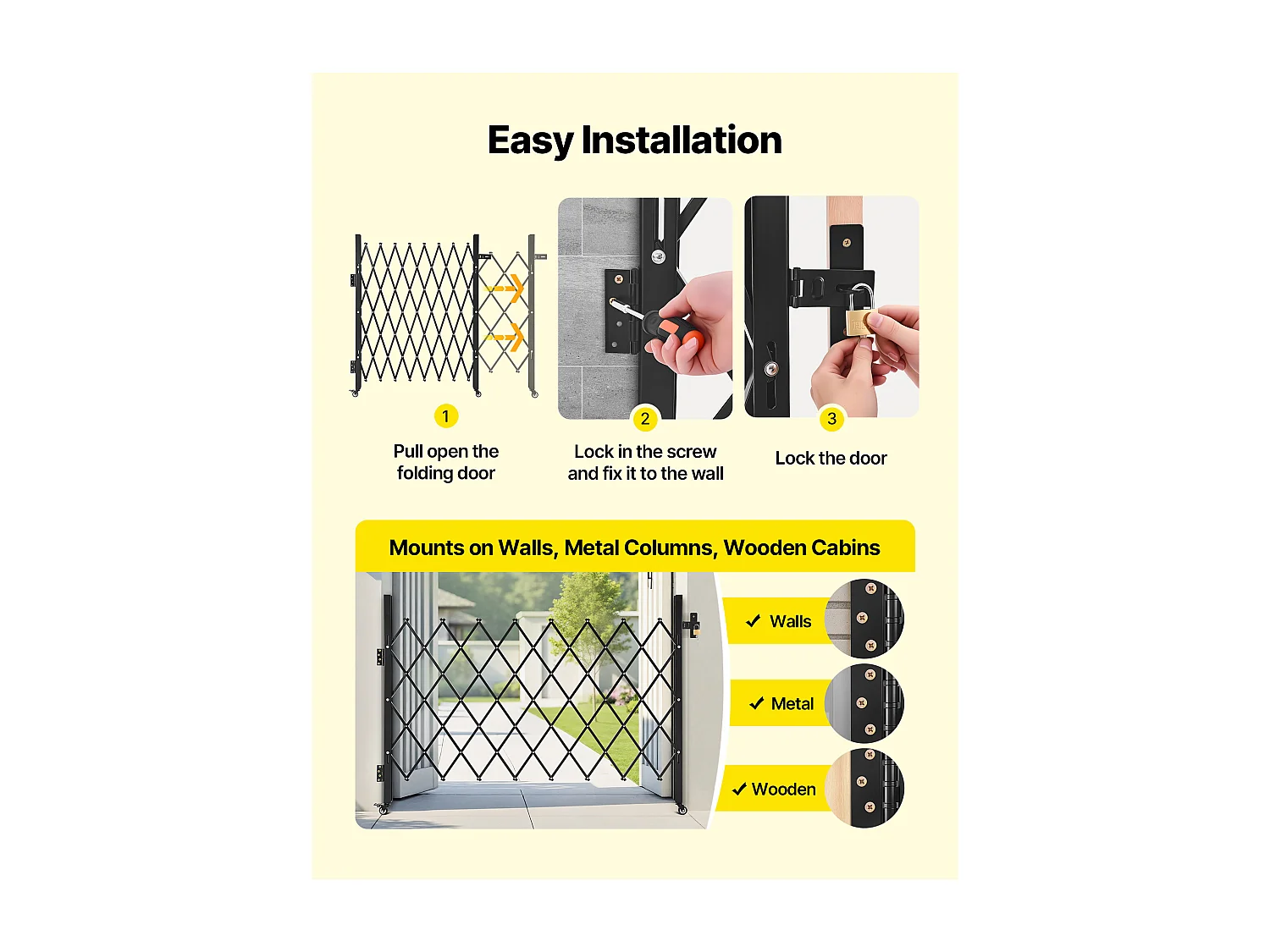 Barriera di Sicurezza SucceBuy Estensibile di 170 x 131 cm, Cancello a Forbice Singolo, Bloccabile e Retrattile, in Acciaio Solido, per Ingresso, Garage