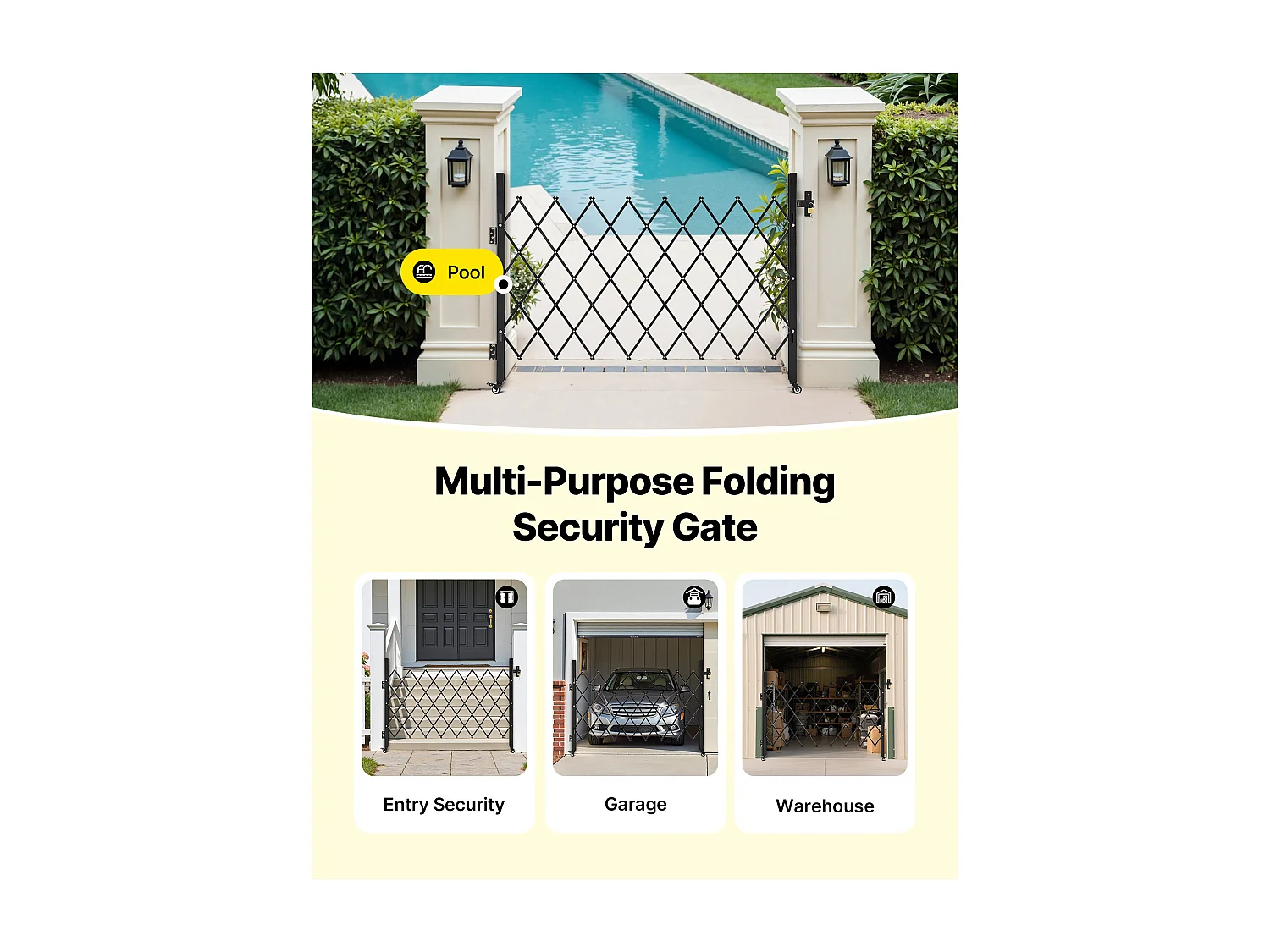 Barriera di Sicurezza SucceBuy Estensibile di 170 x 131 cm, Cancello a Forbice Singolo, Bloccabile e Retrattile, in Acciaio Solido, per Ingresso, Garage