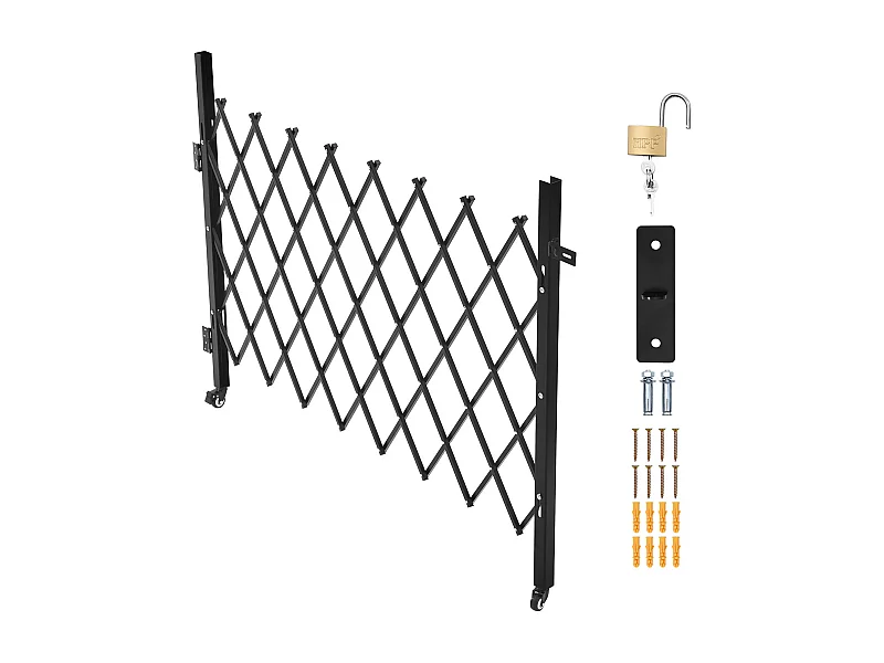 Barriera di Sicurezza SucceBuy Estensibile di 170 x 131 cm, Cancello a Forbice Singolo, Bloccabile e Retrattile, in Acciaio Solido, per Ingresso, Garage