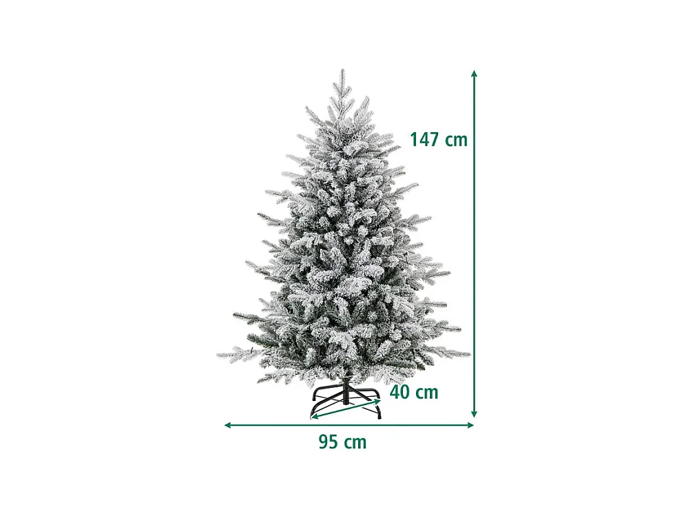 Albero di Natale artificiale rivestito di neve di 147cm, Albero decorativo con cerniera e 8 modalità luminose