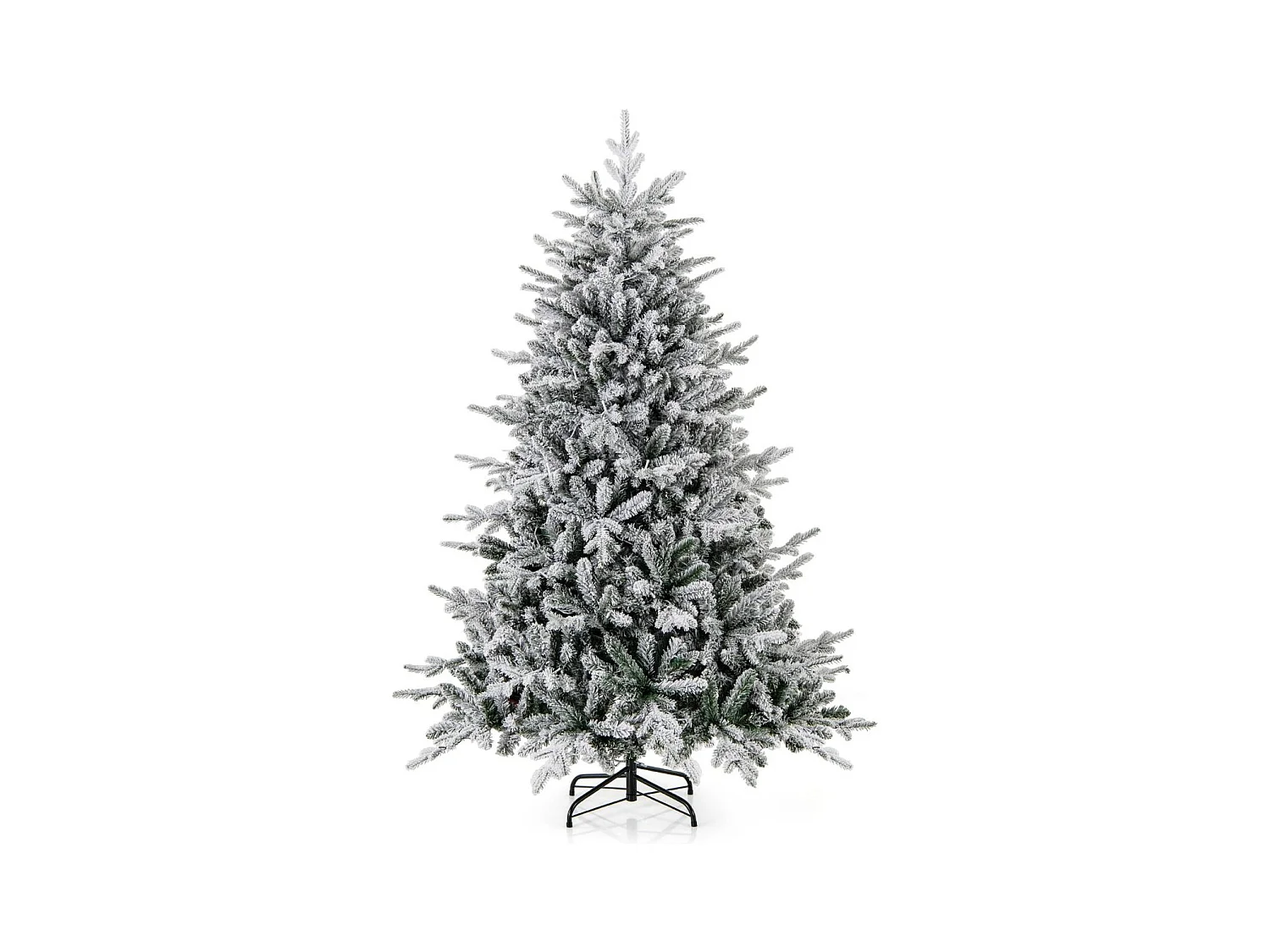 Albero di Natale artificiale rivestito di neve di 147cm, Albero decorativo con cerniera e 8 modalità luminose