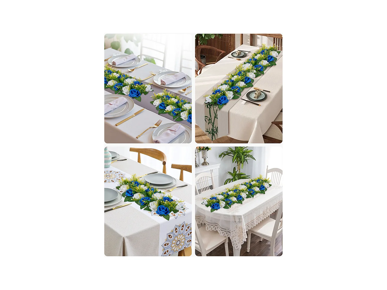 Composition Florale SucceBuy Artificielle Linéaire, Lot de 10, Fleurs Artificielles avec Roses Bleues et Blanches, pour Centre de Table, Mariage, Fête