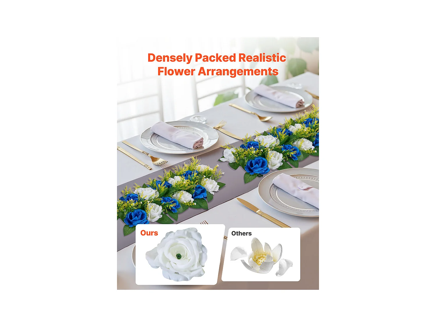 Composition Florale SucceBuy Artificielle Linéaire, Lot de 10, Fleurs Artificielles avec Roses Bleues et Blanches, pour Centre de Table, Mariage, Fête