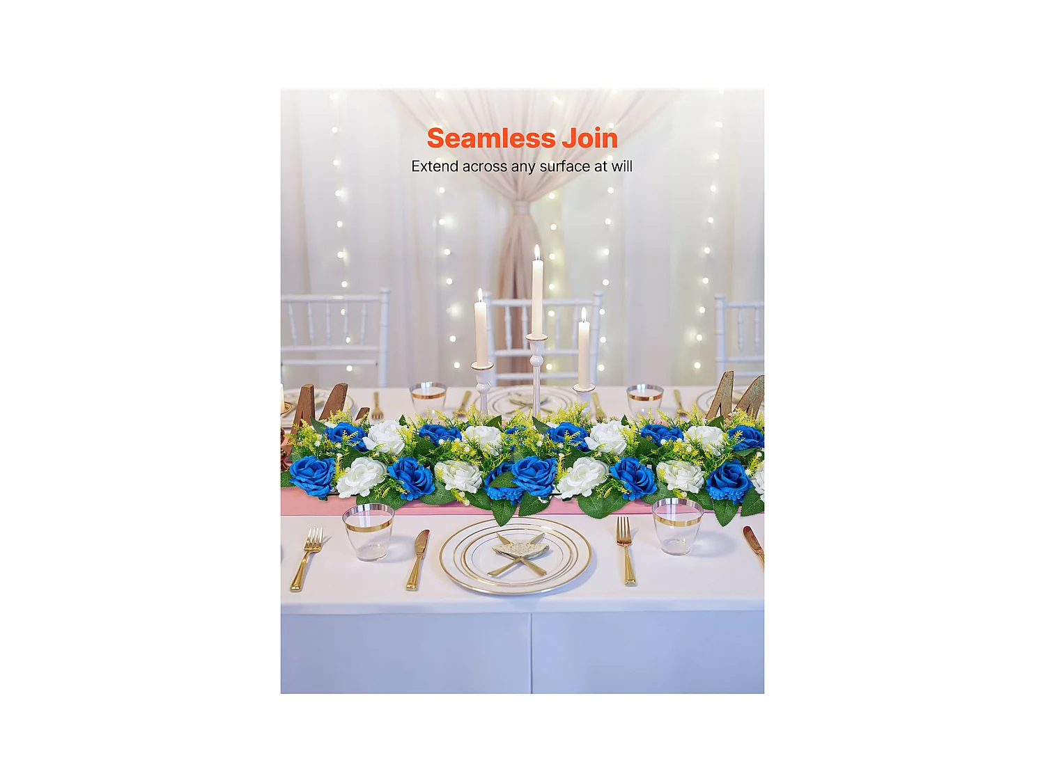 Composition Florale SucceBuy Artificielle Linéaire, Lot de 10, Fleurs Artificielles avec Roses Bleues et Blanches, pour Centre de Table, Mariage, Fête