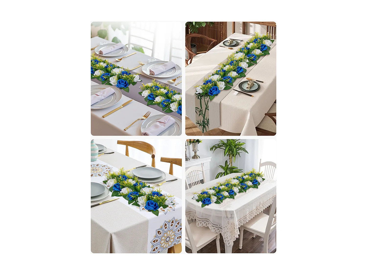 Composizione Floreale SucceBuy Artificiale Lineare, Lotto di 10, Fiori Artificiali con Rose Blu e Bianche, per Centrotavola, Matrimonio, Festa