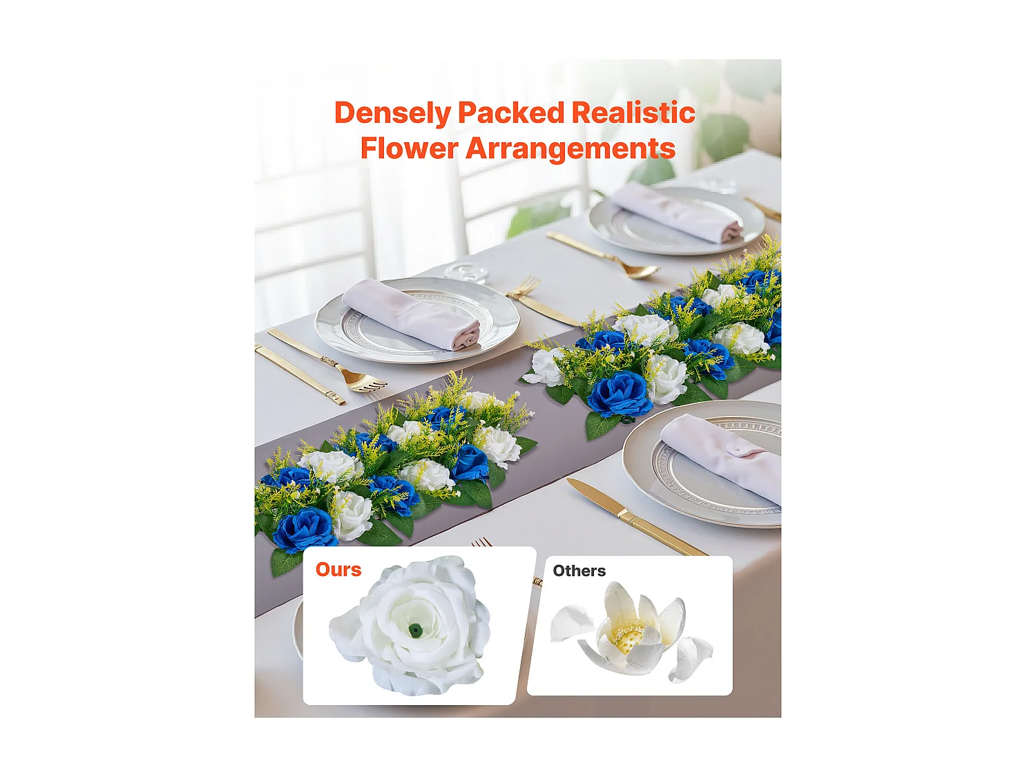 Composizione Floreale SucceBuy Artificiale Lineare, Lotto di 10, Fiori Artificiali con Rose Blu e Bianche, per Centrotavola, Matrimonio, Festa