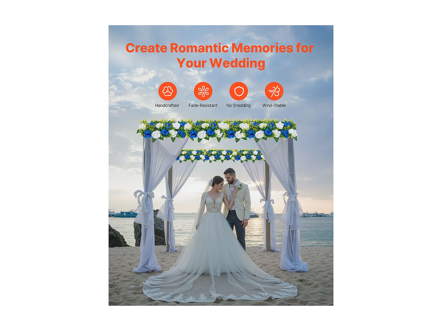 Composizione Floreale SucceBuy Artificiale Lineare, Lotto di 10, Fiori Artificiali con Rose Blu e Bianche, per Centrotavola, Matrimonio, Festa