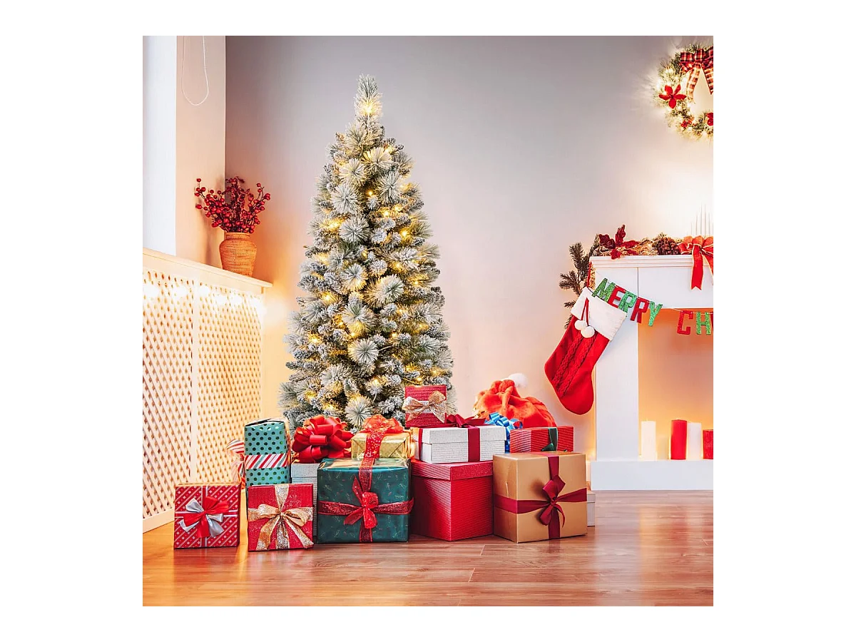 Albero di Natale pop-up 150cm con aghi di pino luci led bianco caldo sezione pieghevole, Albero decorativo artificiale