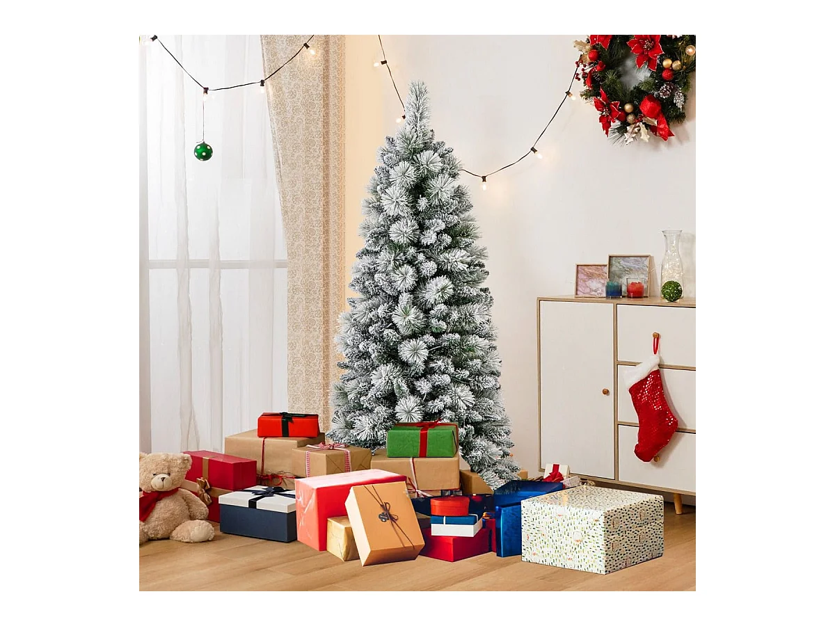 Albero di Natale pop-up 150cm con aghi di pino luci led bianco caldo sezione pieghevole, Albero decorativo artificiale