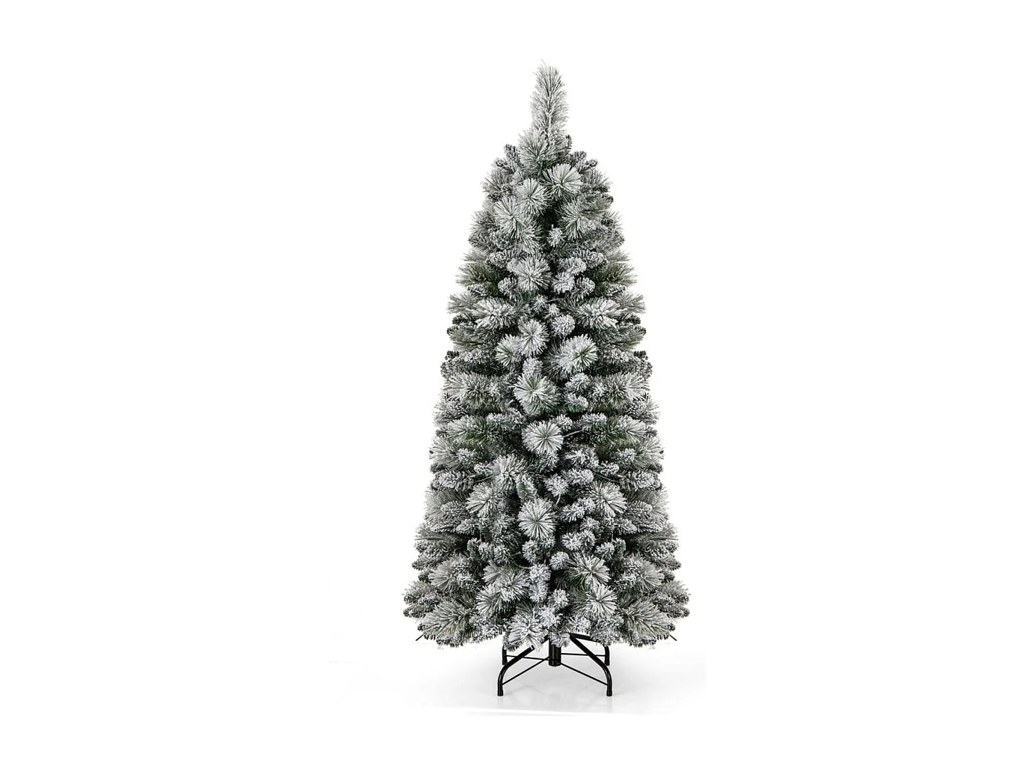 Sapin de Noël Floqué de 150 cm Arbre de Noël avec Aiguilles de Pin 378 Pointes de Branches 130 Lumières LED Blanc Chaud Section Pliable