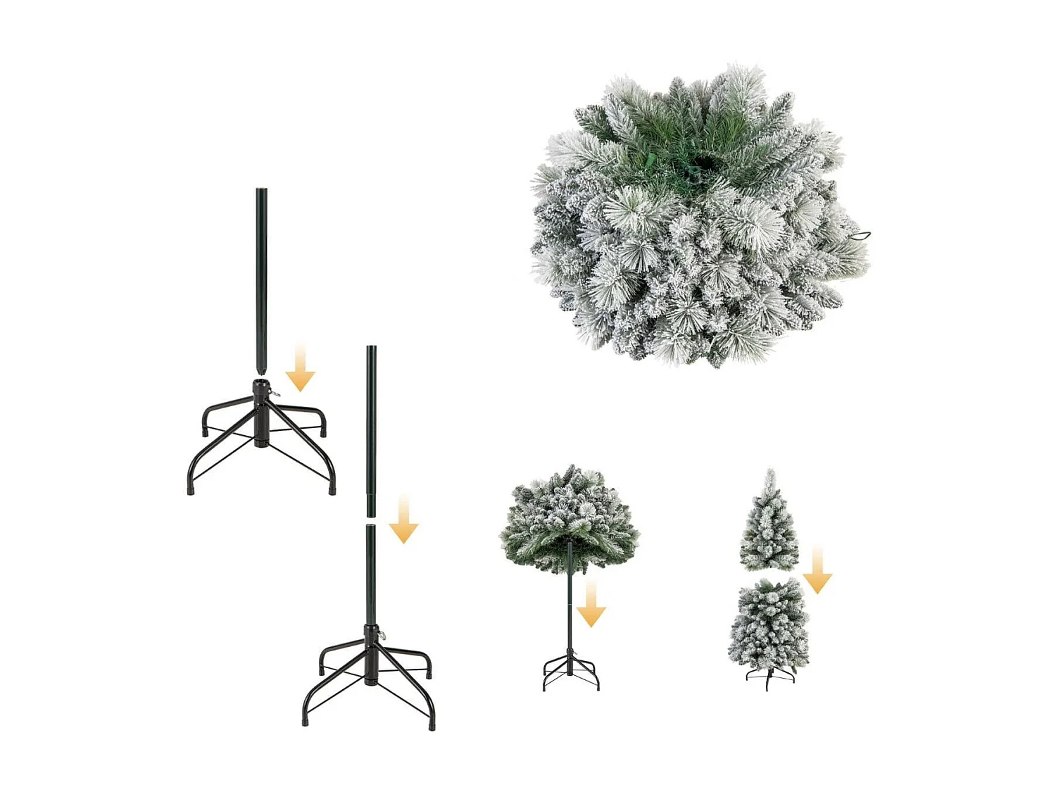 Sapin de Noël Floqué de 150 cm Arbre de Noël avec Aiguilles de Pin 378 Pointes de Branches 130 Lumières LED Blanc Chaud Section Pliable