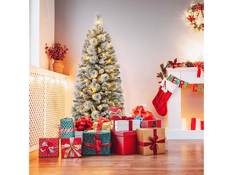 Albero di Natale pop-up 150cm con aghi di pino luci led bianco caldo sezione pieghevole, Albero decorativo artificiale