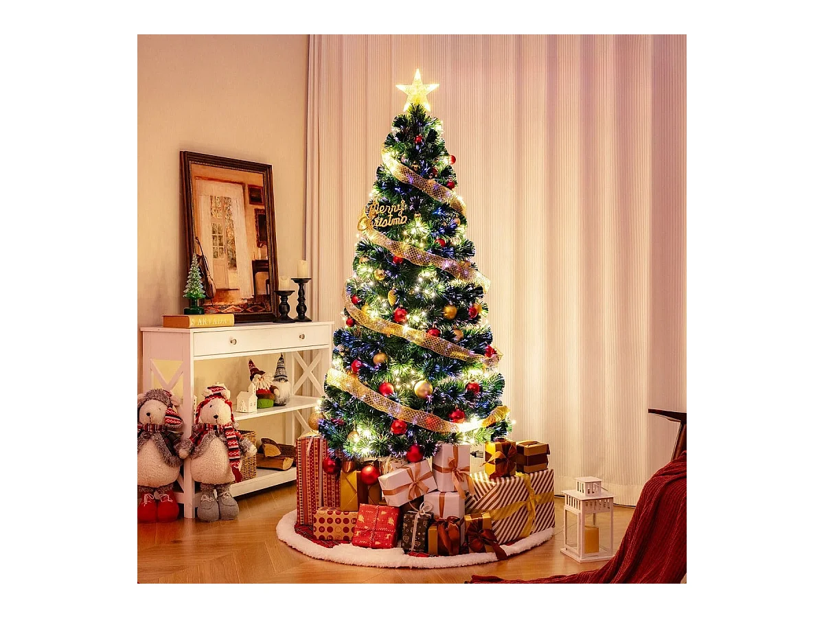 Albero di Natale in fibra ottica da 180cm pre-illuminato con luci a stringa stella sulla cima, Albero Natale artificiale