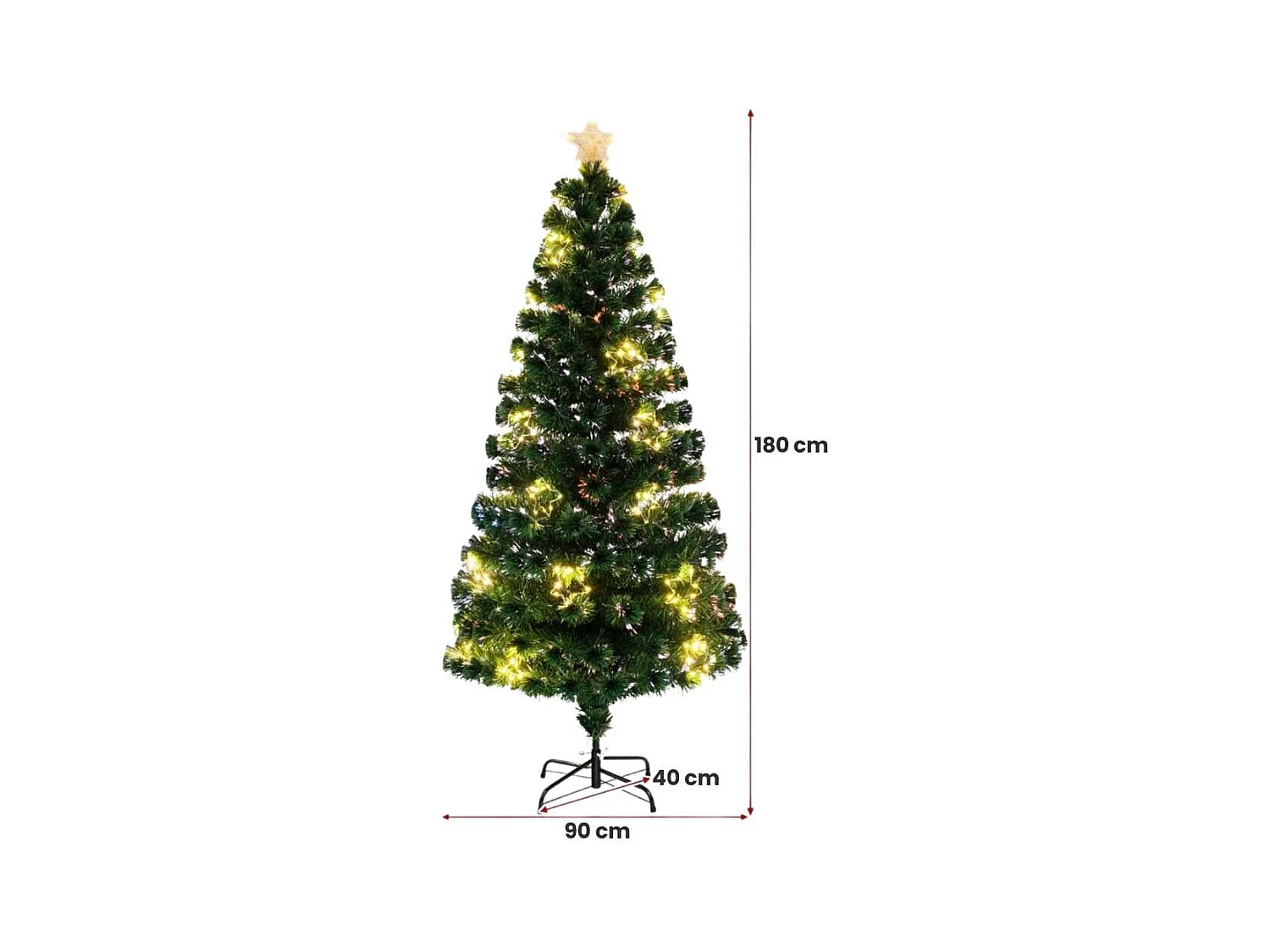 Albero di Natale in fibra ottica da 180cm pre-illuminato con luci a stringa stella sulla cima, Albero Natale artificiale
