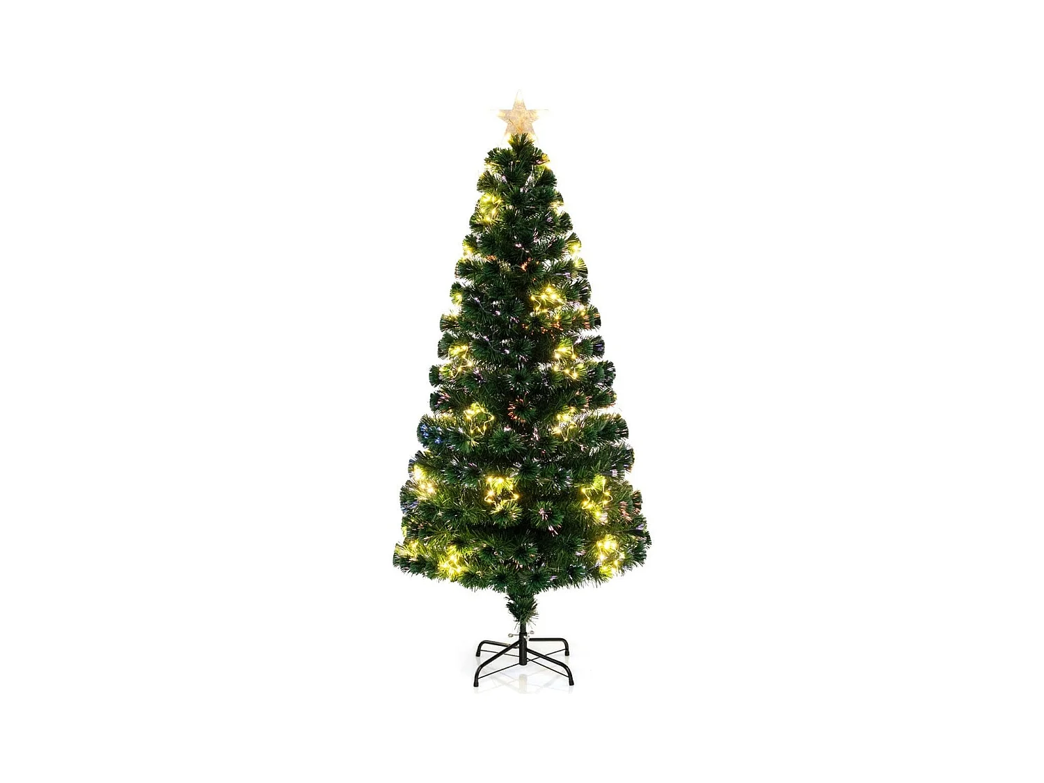 Albero di Natale in fibra ottica da 180cm pre-illuminato con luci a stringa stella sulla cima, Albero Natale artificiale