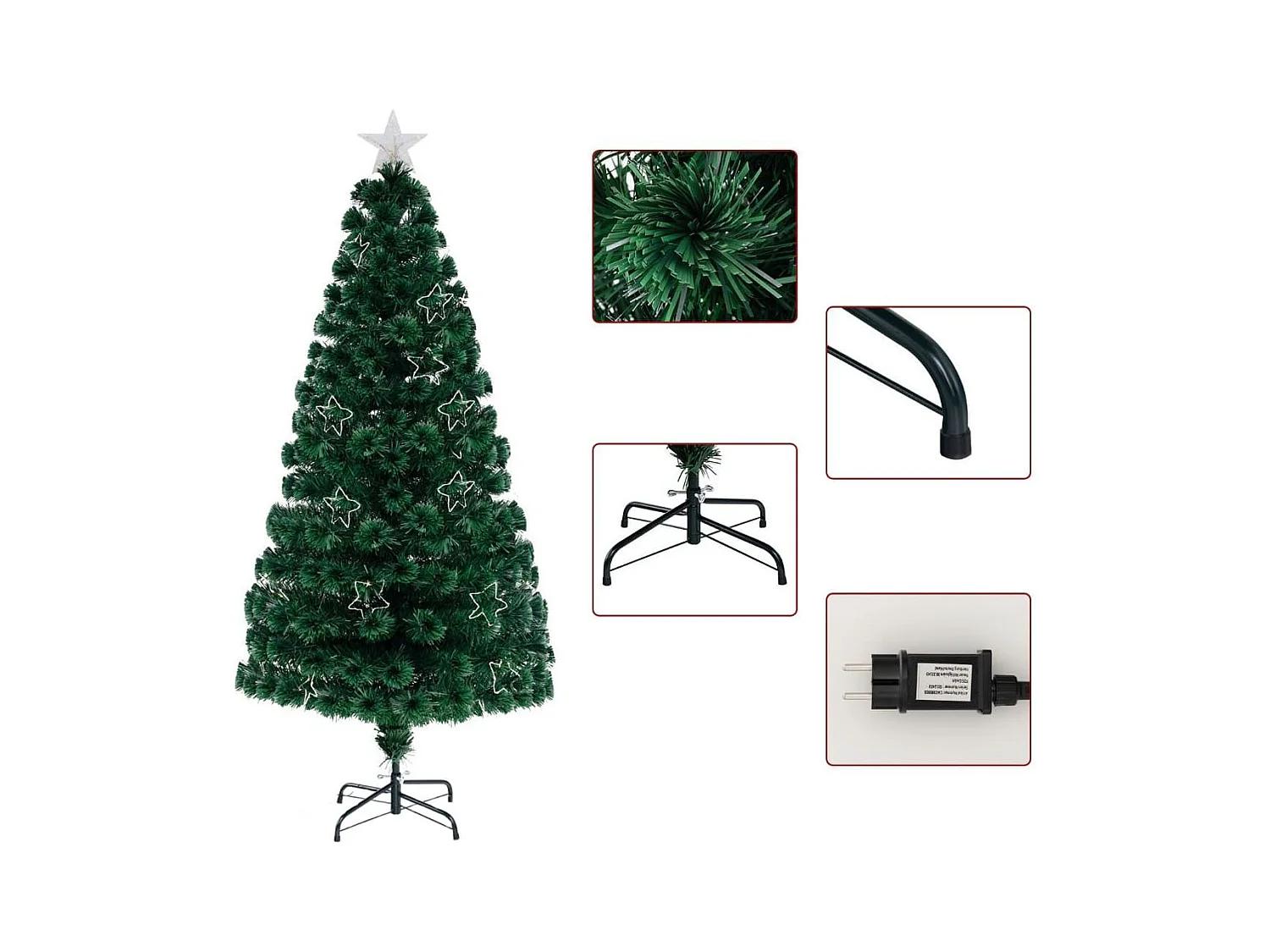 Albero di Natale in fibra ottica da 180cm pre-illuminato con luci a stringa stella sulla cima, Albero Natale artificiale