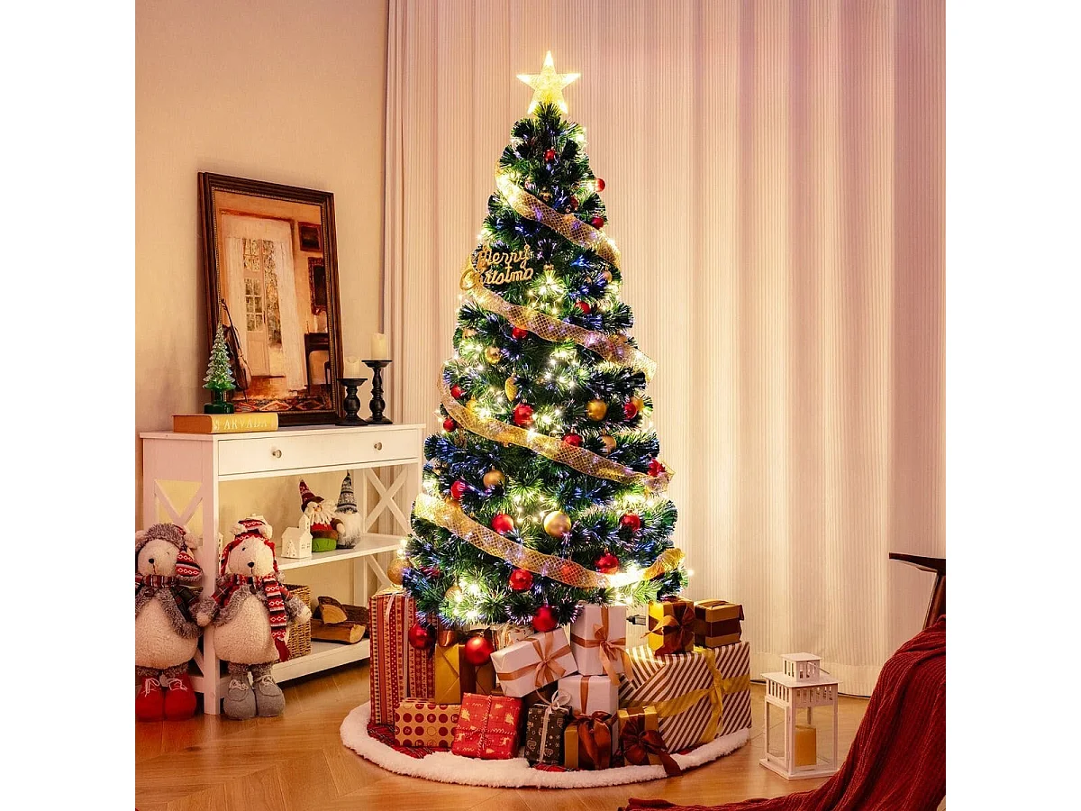 Sapin de Noël Artificiel à Fibre Optique de 180cm Guirlande Lumineuse 36 Lumières Blanches Chaudes 230 Pointes de Branches Etoile