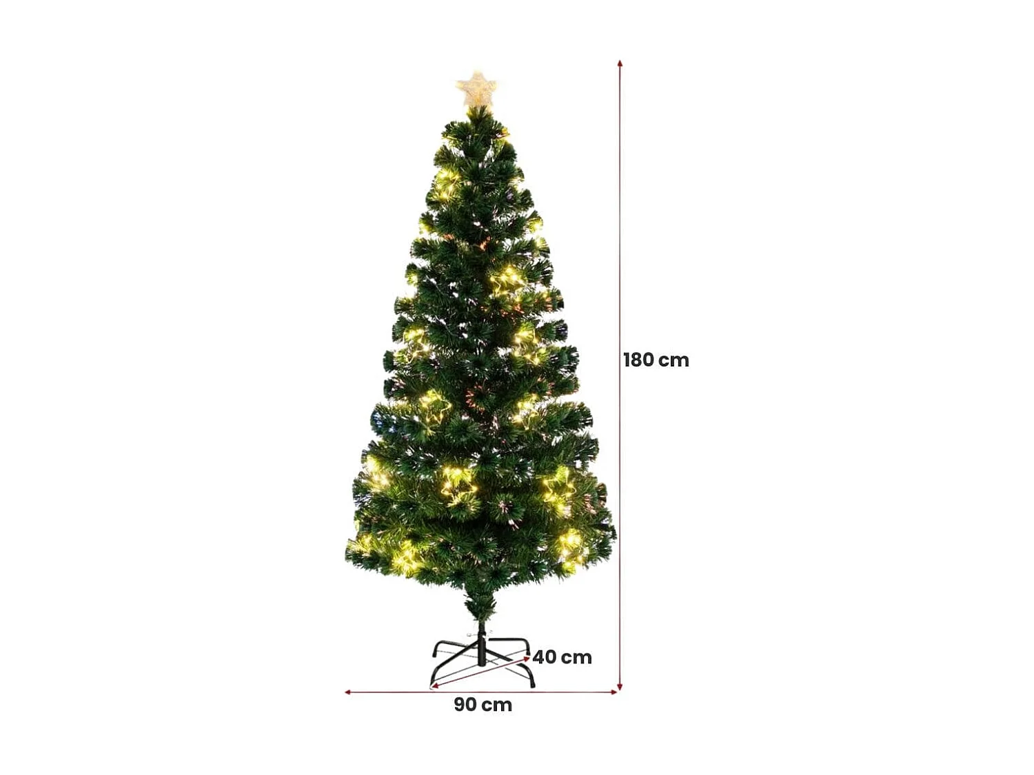 Sapin de Noël Artificiel à Fibre Optique de 180cm Guirlande Lumineuse 36 Lumières Blanches Chaudes 230 Pointes de Branches Etoile