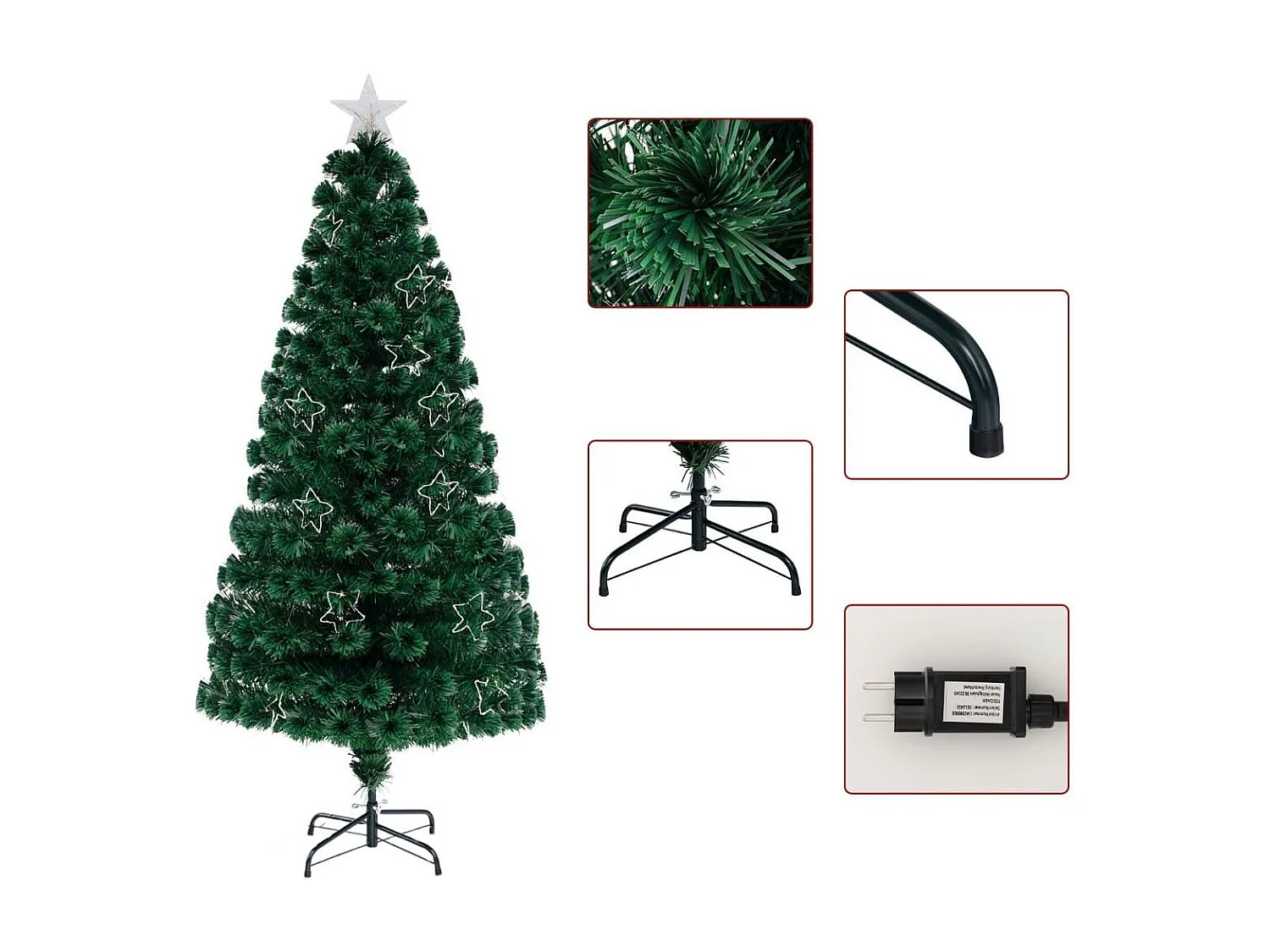 Sapin de Noël Artificiel à Fibre Optique de 180cm Guirlande Lumineuse 36 Lumières Blanches Chaudes 230 Pointes de Branches Etoile