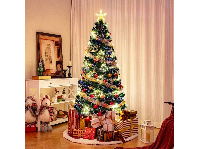 Albero di Natale in fibra ottica da 180cm pre-illuminato con luci a stringa stella sulla cima, Albero Natale artificiale