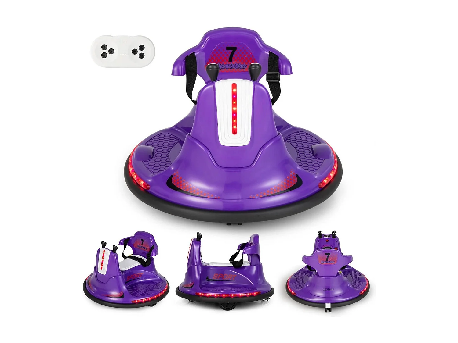6V Kinder Autoscooter 360 Grad Drehung mit Musik & bunten LED Lichtern Lila