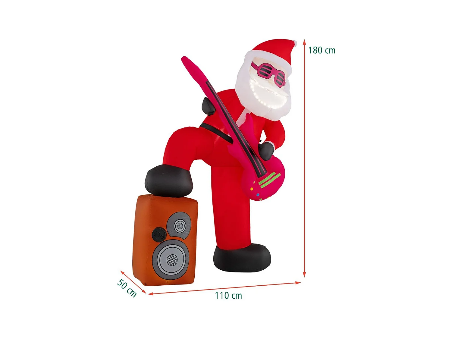 Père Noël Gonflable de Noël Père Noël Animé Pré-éclairé Jouant Guitare avec Musique Effet Chant Synchronisé au Son Volume Multicolore