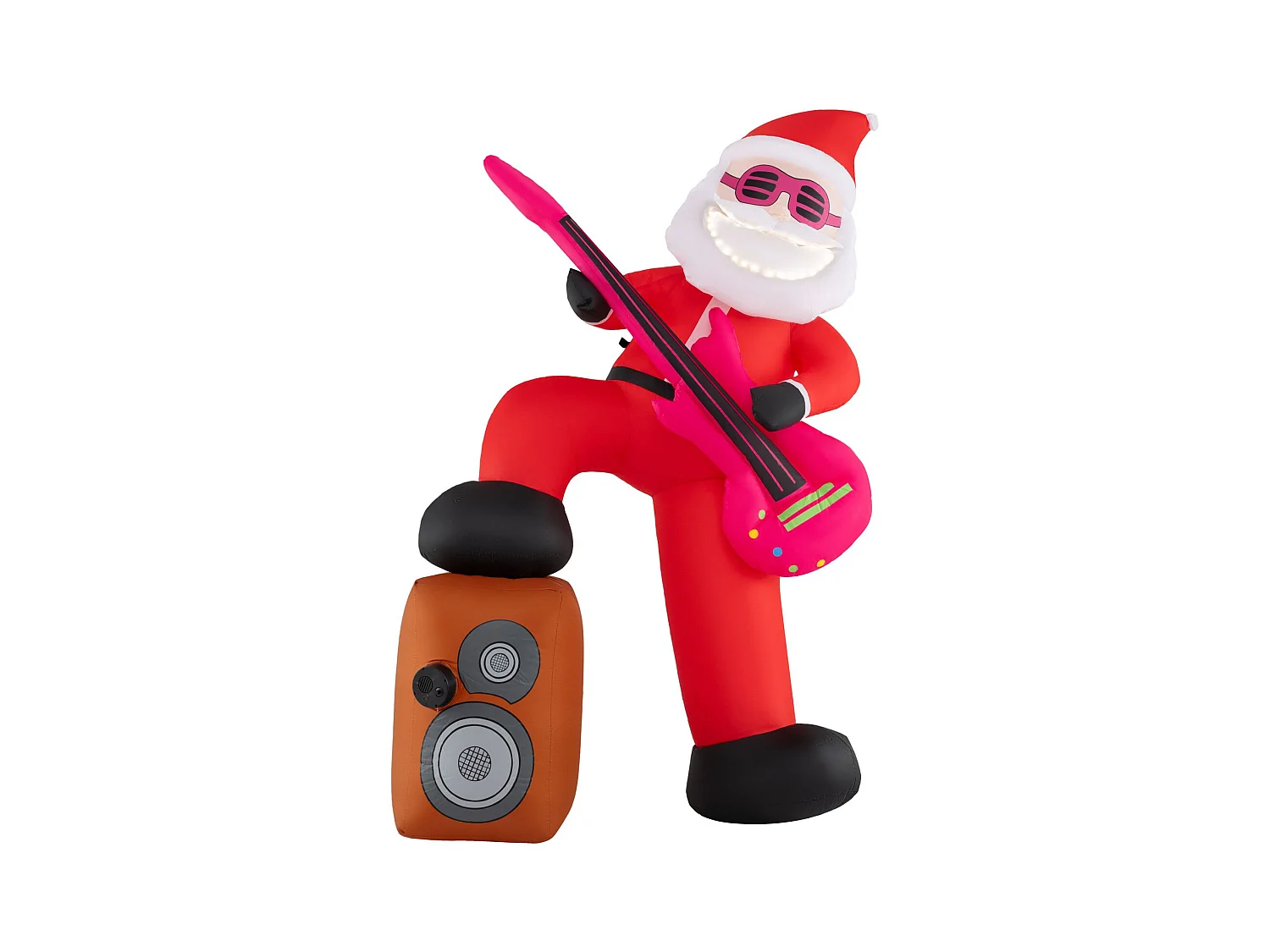Père Noël Gonflable de Noël Père Noël Animé Pré-éclairé Jouant Guitare avec Musique Effet Chant Synchronisé au Son Volume Multicolore