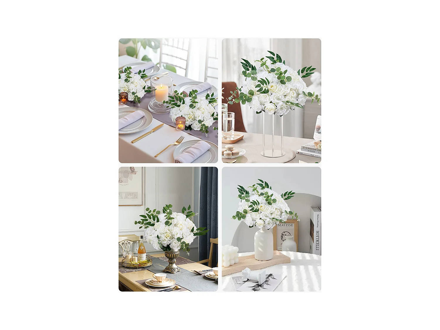 Boules de Fleurs SucceBuy Artificielles, Lot de 10, 45 cm, Compositions de Roses Blanches Artificielles, Fausses Fleurs Décoratives pour Centres de Table