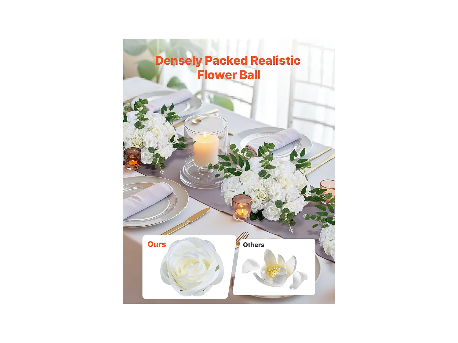 Boules de Fleurs SucceBuy Artificielles, Lot de 10, 45 cm, Compositions de Roses Blanches Artificielles, Fausses Fleurs Décoratives pour Centres de Table