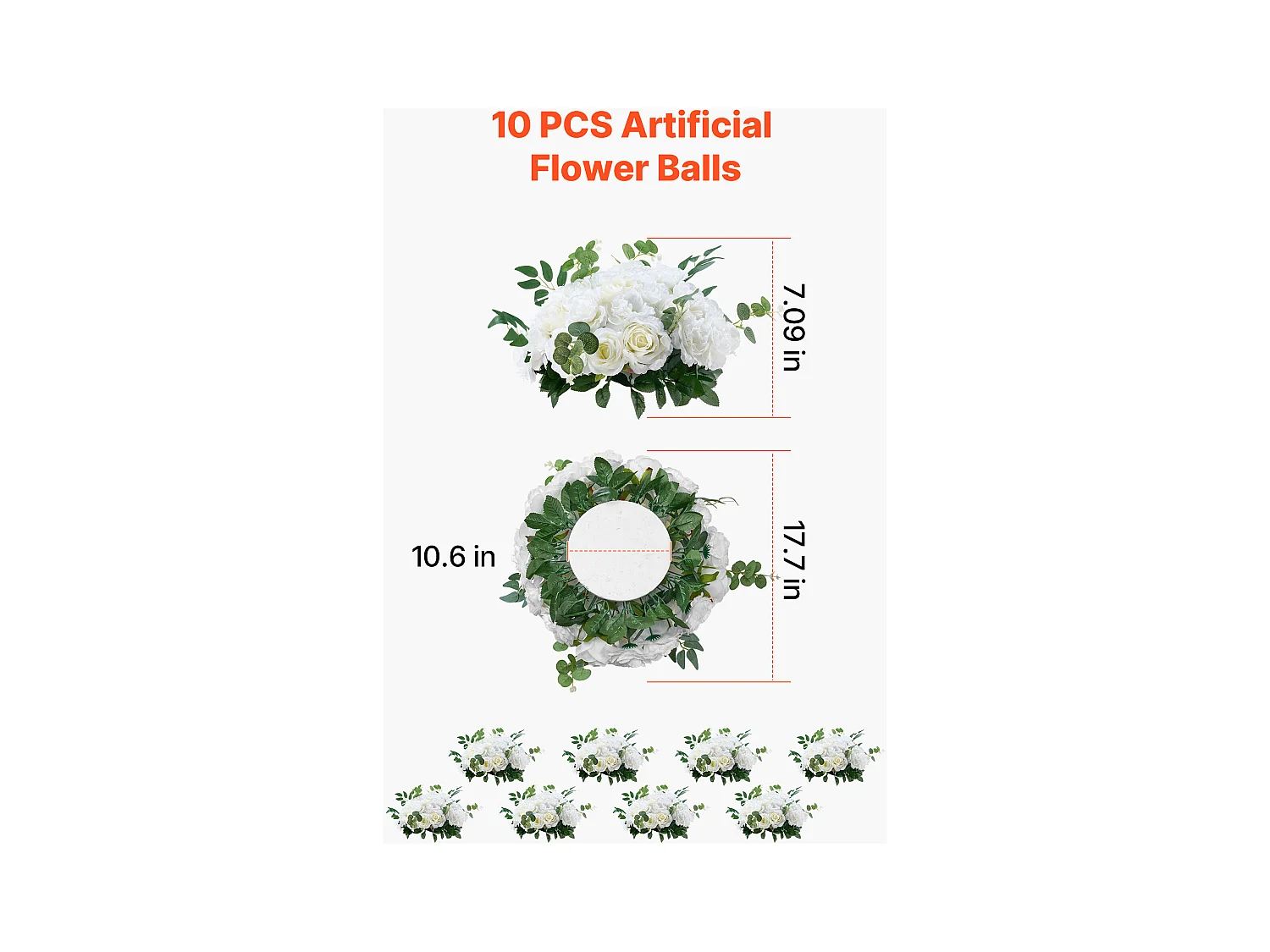 Boules de Fleurs SucceBuy Artificielles, Lot de 10, 45 cm, Compositions de Roses Blanches Artificielles, Fausses Fleurs Décoratives pour Centres de Table