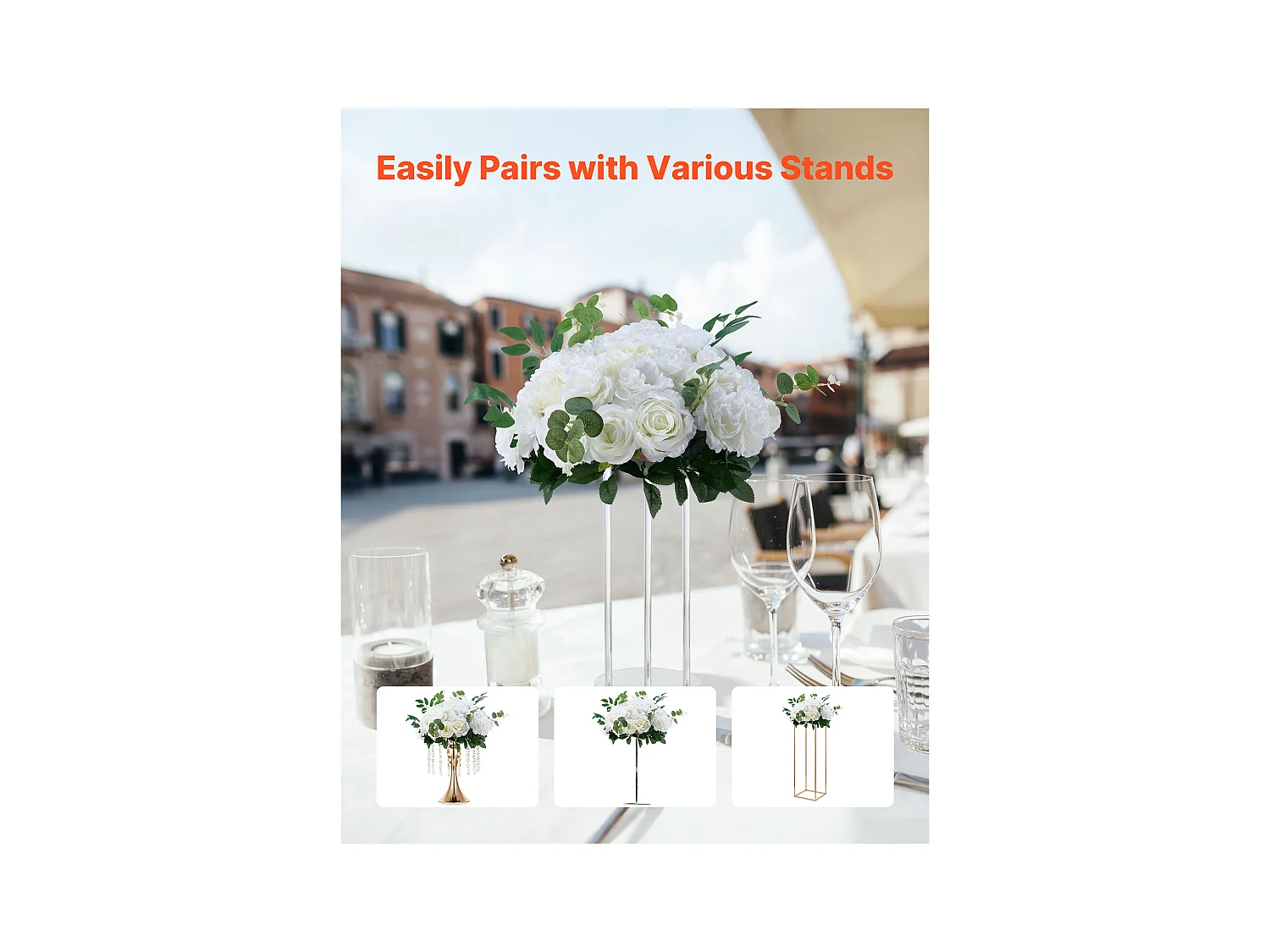 Boules de Fleurs SucceBuy Artificielles, Lot de 10, 45 cm, Compositions de Roses Blanches Artificielles, Fausses Fleurs Décoratives pour Centres de Table