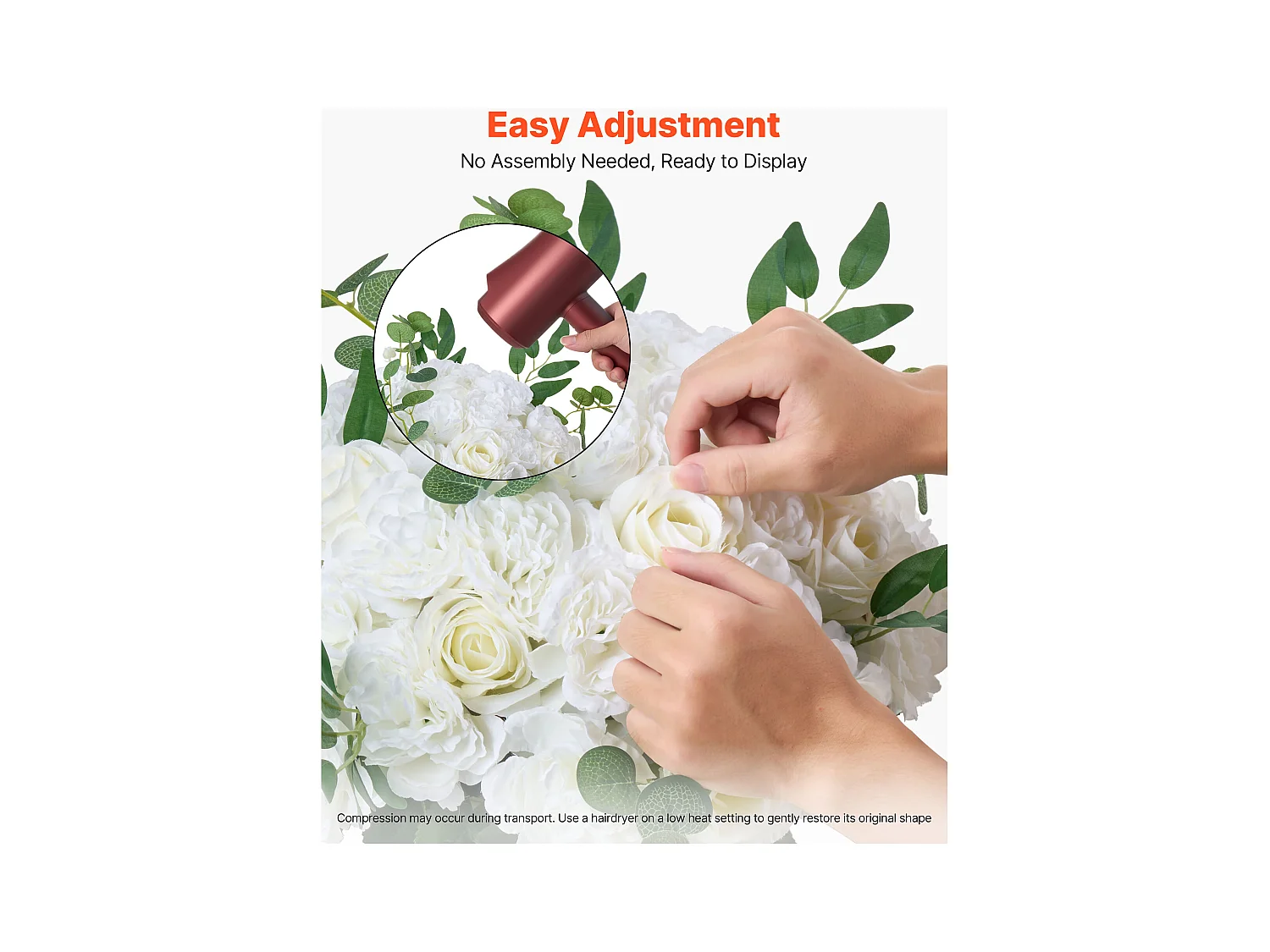 Boules de Fleurs SucceBuy Artificielles, Lot de 10, 45 cm, Compositions de Roses Blanches Artificielles, Fausses Fleurs Décoratives pour Centres de Table