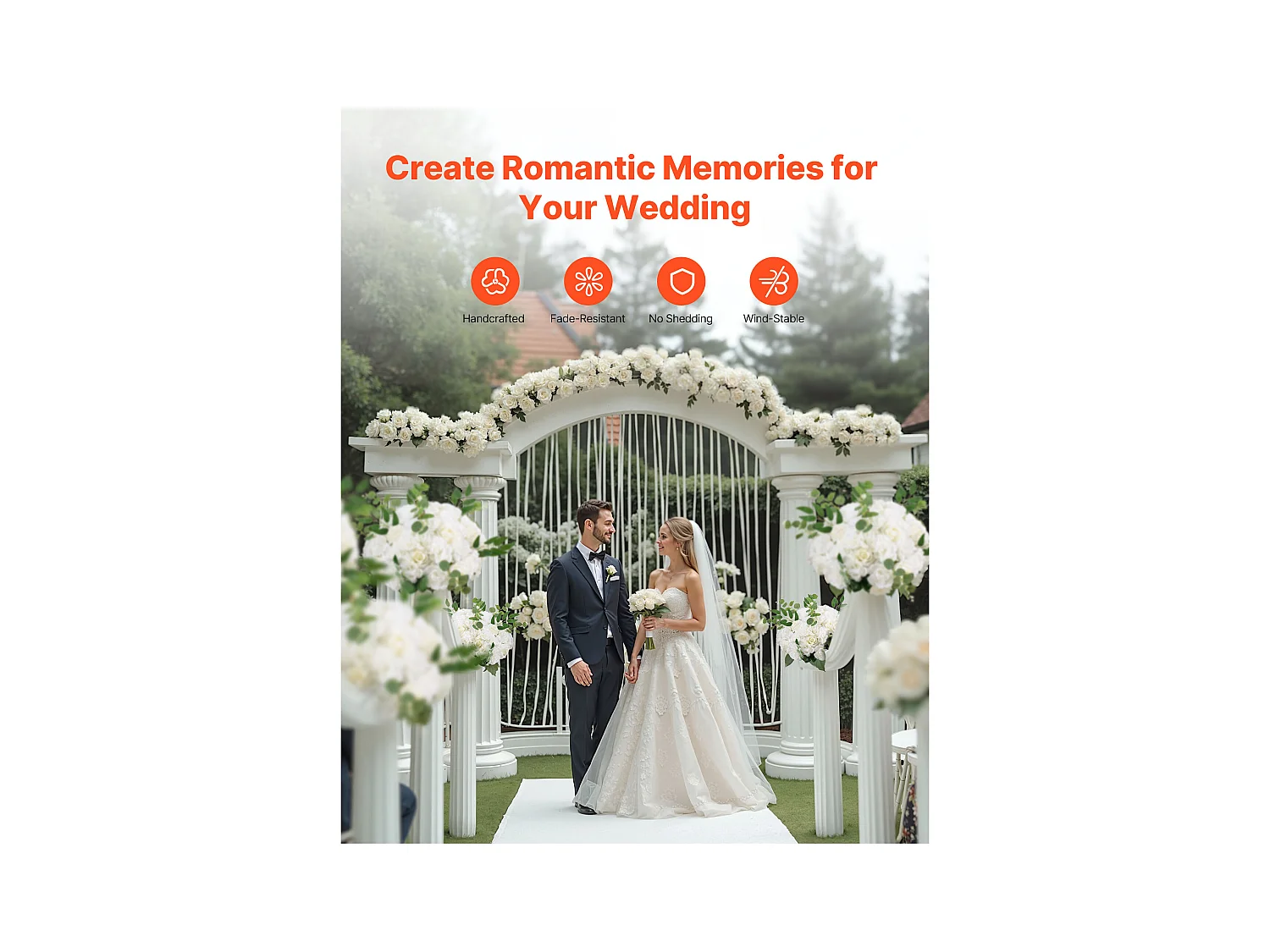 Boules de Fleurs SucceBuy Artificielles, Lot de 10, 45 cm, Compositions de Roses Blanches Artificielles, Fausses Fleurs Décoratives pour Centres de Table