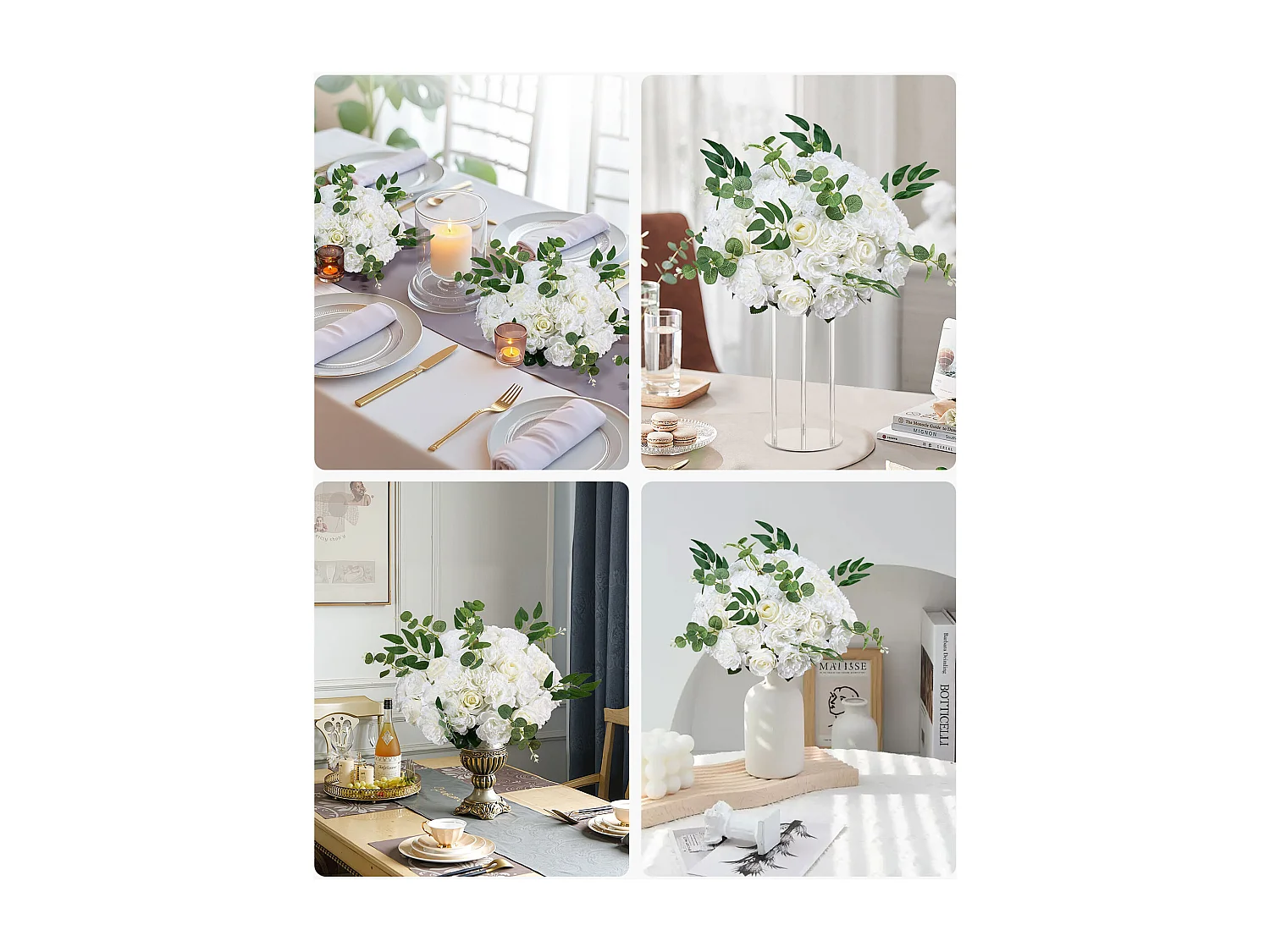 Boules de Fleurs SucceBuy Artificielles, Lot de 10, 45 cm, Compositions de Roses Blanches Artificielles, Fausses Fleurs Décoratives pour Centres de Table