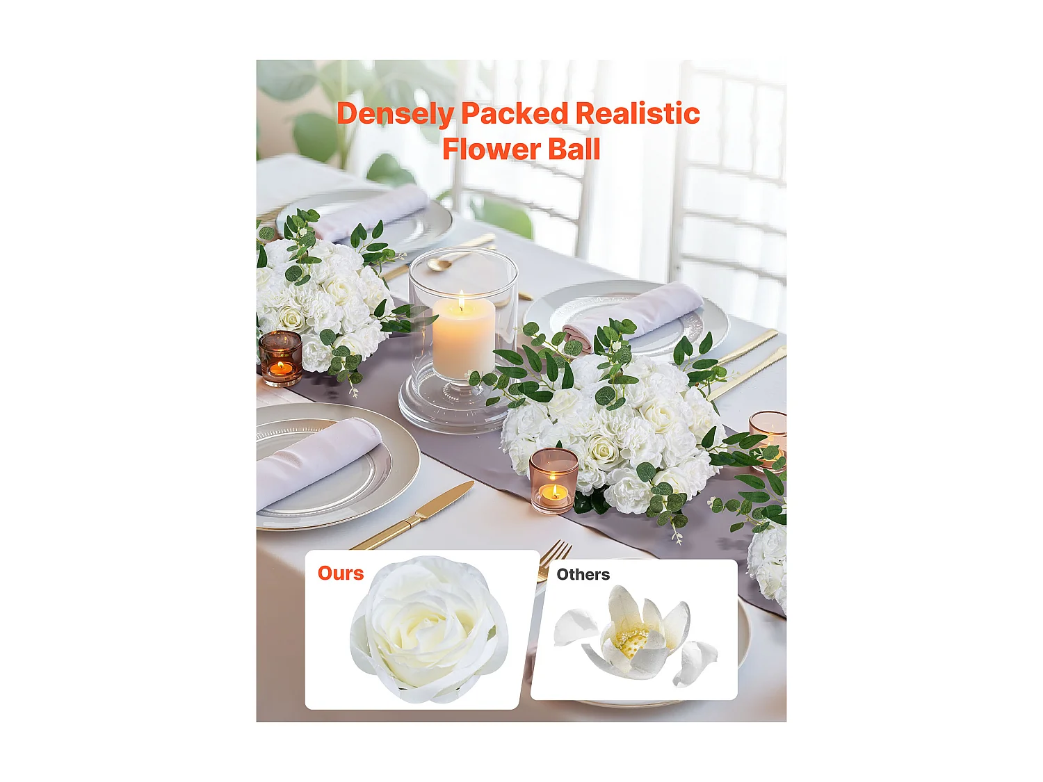 Boules de Fleurs SucceBuy Artificielles, Lot de 10, 45 cm, Compositions de Roses Blanches Artificielles, Fausses Fleurs Décoratives pour Centres de Table