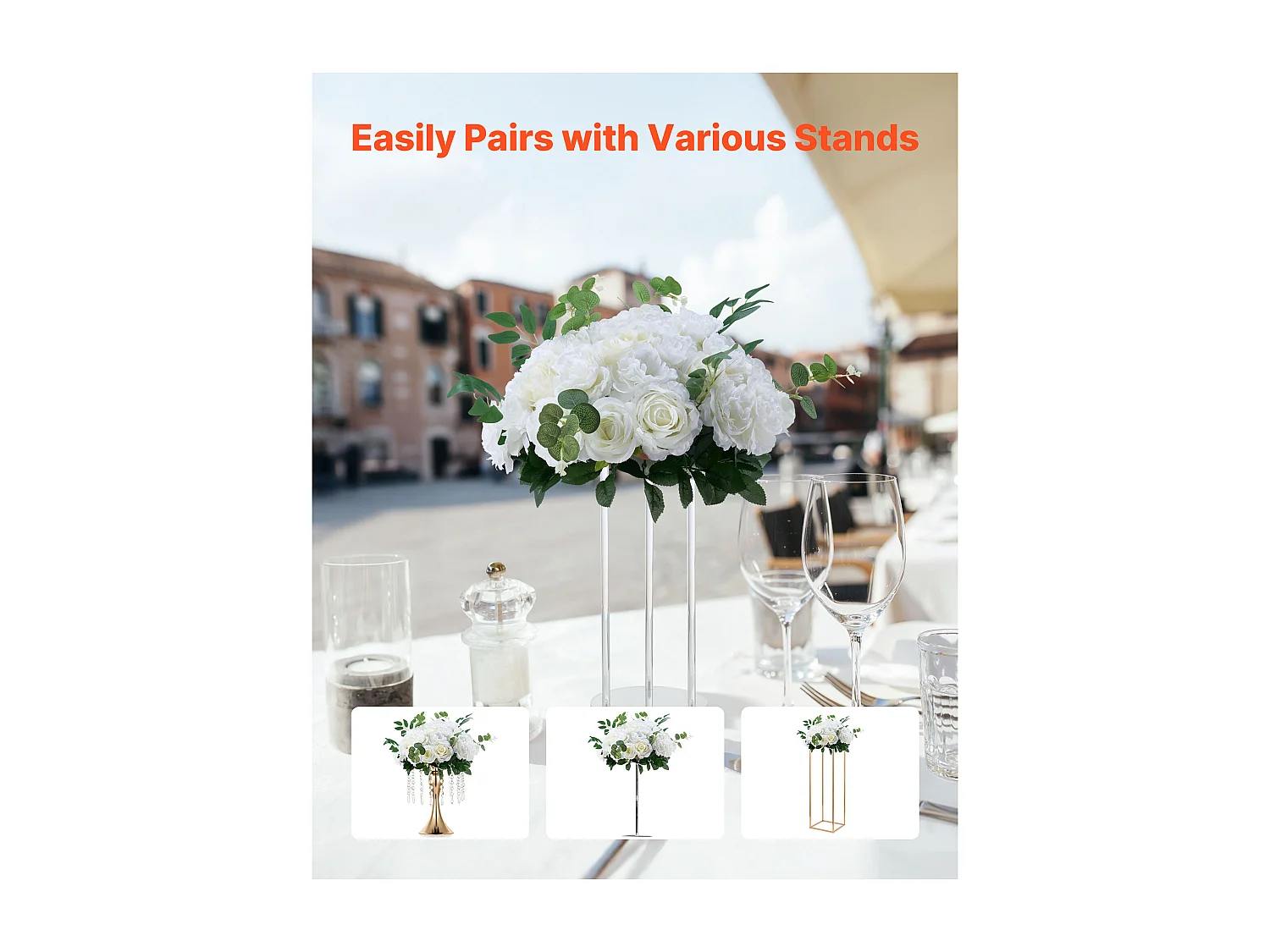 Boules de Fleurs SucceBuy Artificielles, Lot de 10, 45 cm, Compositions de Roses Blanches Artificielles, Fausses Fleurs Décoratives pour Centres de Table