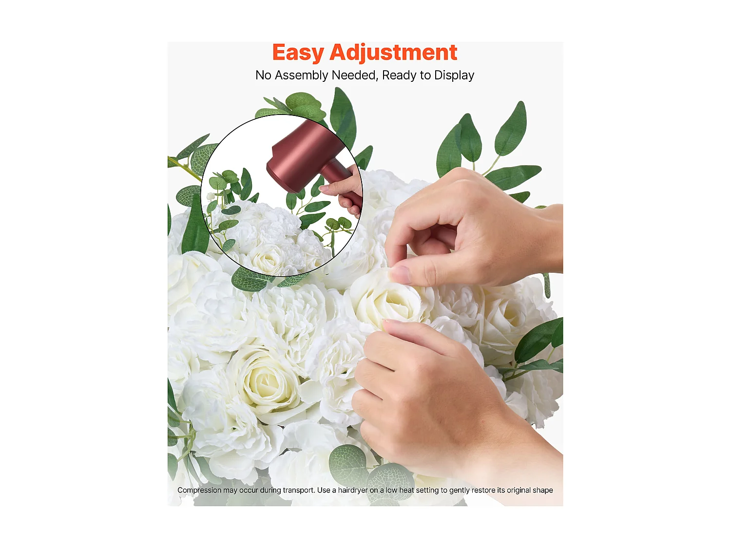 Boules de Fleurs SucceBuy Artificielles, Lot de 10, 45 cm, Compositions de Roses Blanches Artificielles, Fausses Fleurs Décoratives pour Centres de Table