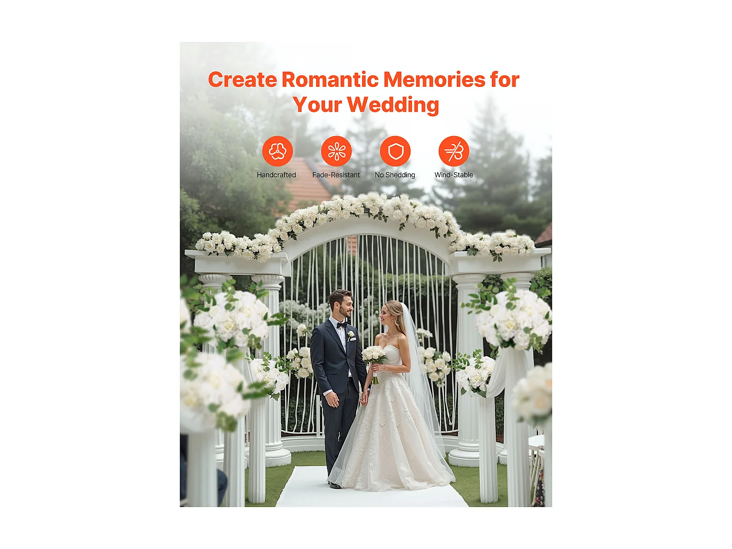 Boules de Fleurs SucceBuy Artificielles, Lot de 10, 45 cm, Compositions de Roses Blanches Artificielles, Fausses Fleurs Décoratives pour Centres de Table